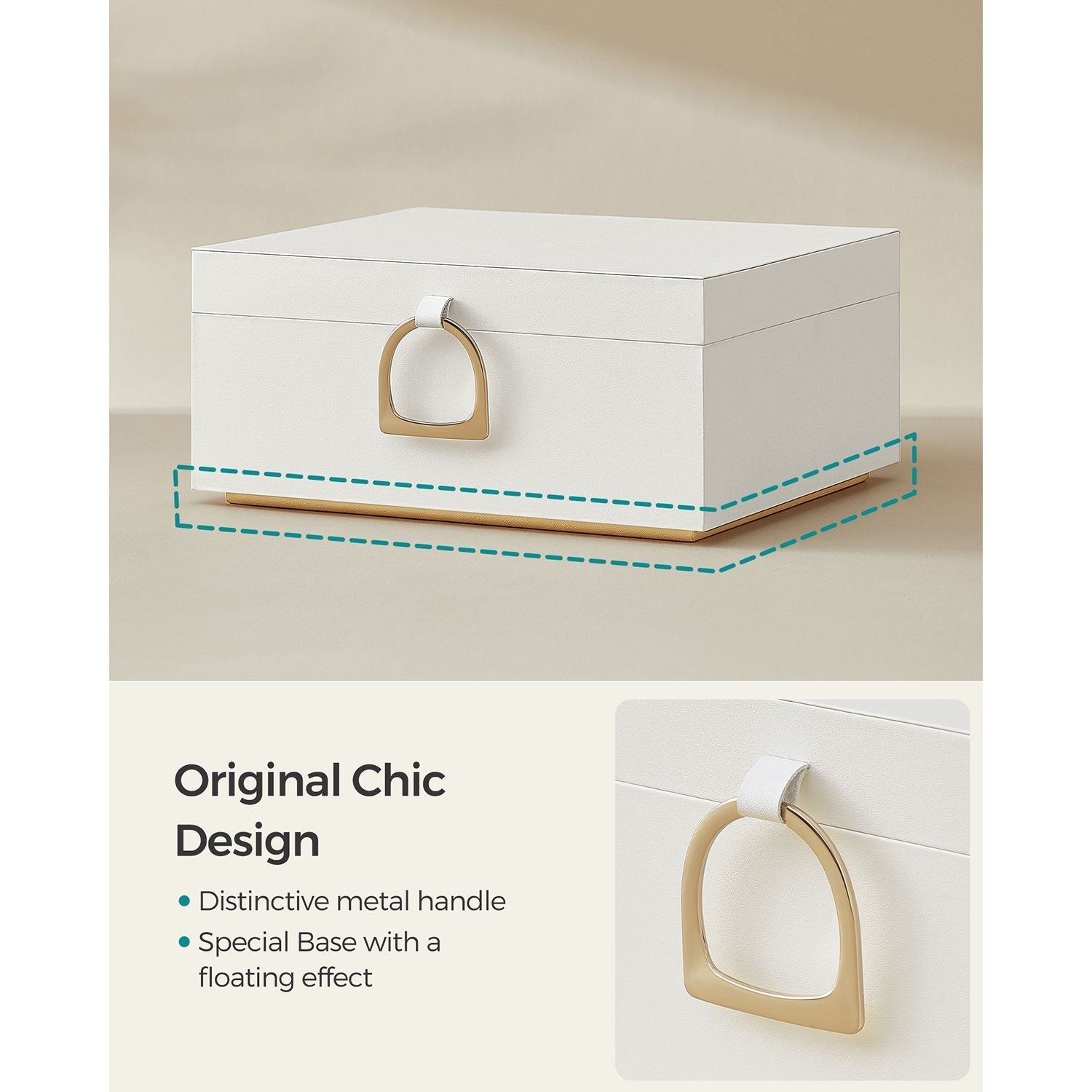 Jewellery Box - MDF - White - 2-Layer with Removable Tray and Handle