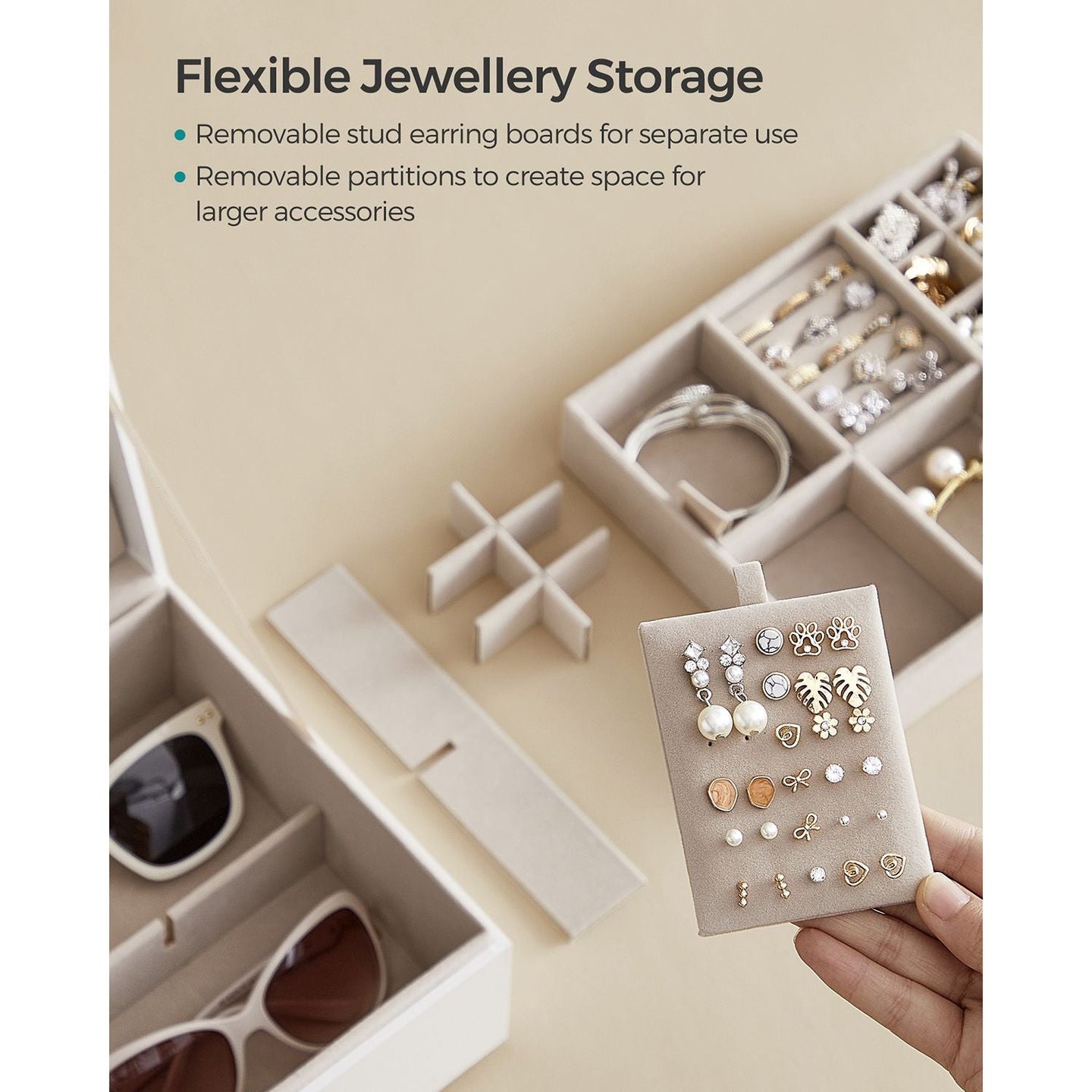 Jewellery Box - MDF - White - 2-Layer with Removable Tray and Handle