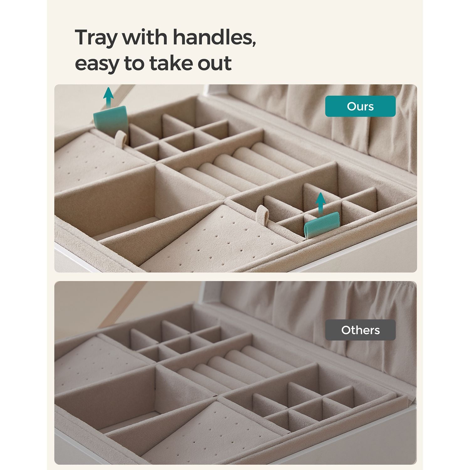 Jewellery Box - MDF - White - 2-Layer with Removable Tray and Handle