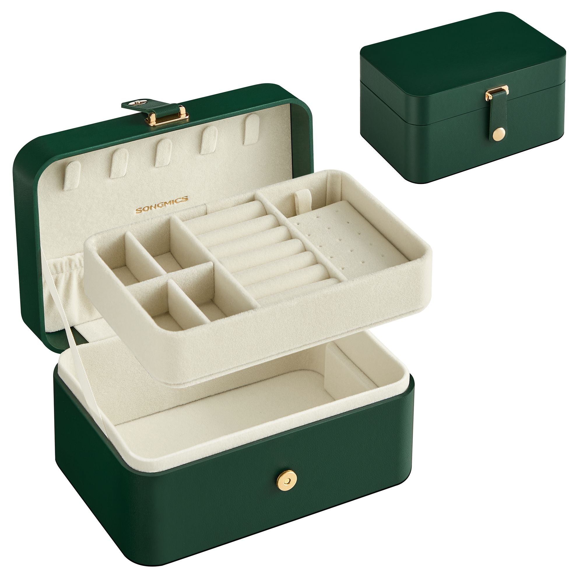 2-Layer Jewellery Box - Forest Green - Portable Design for Larger Accessories