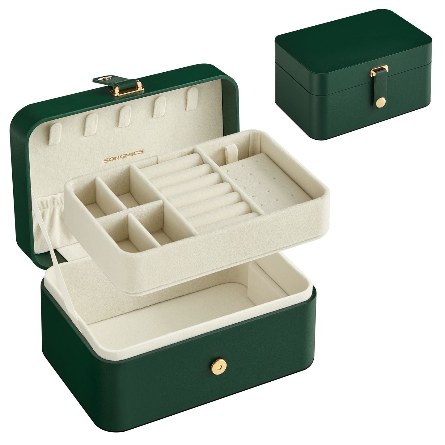 2-Layer Jewellery Box - Forest Green - Portable Design for Larger Accessories