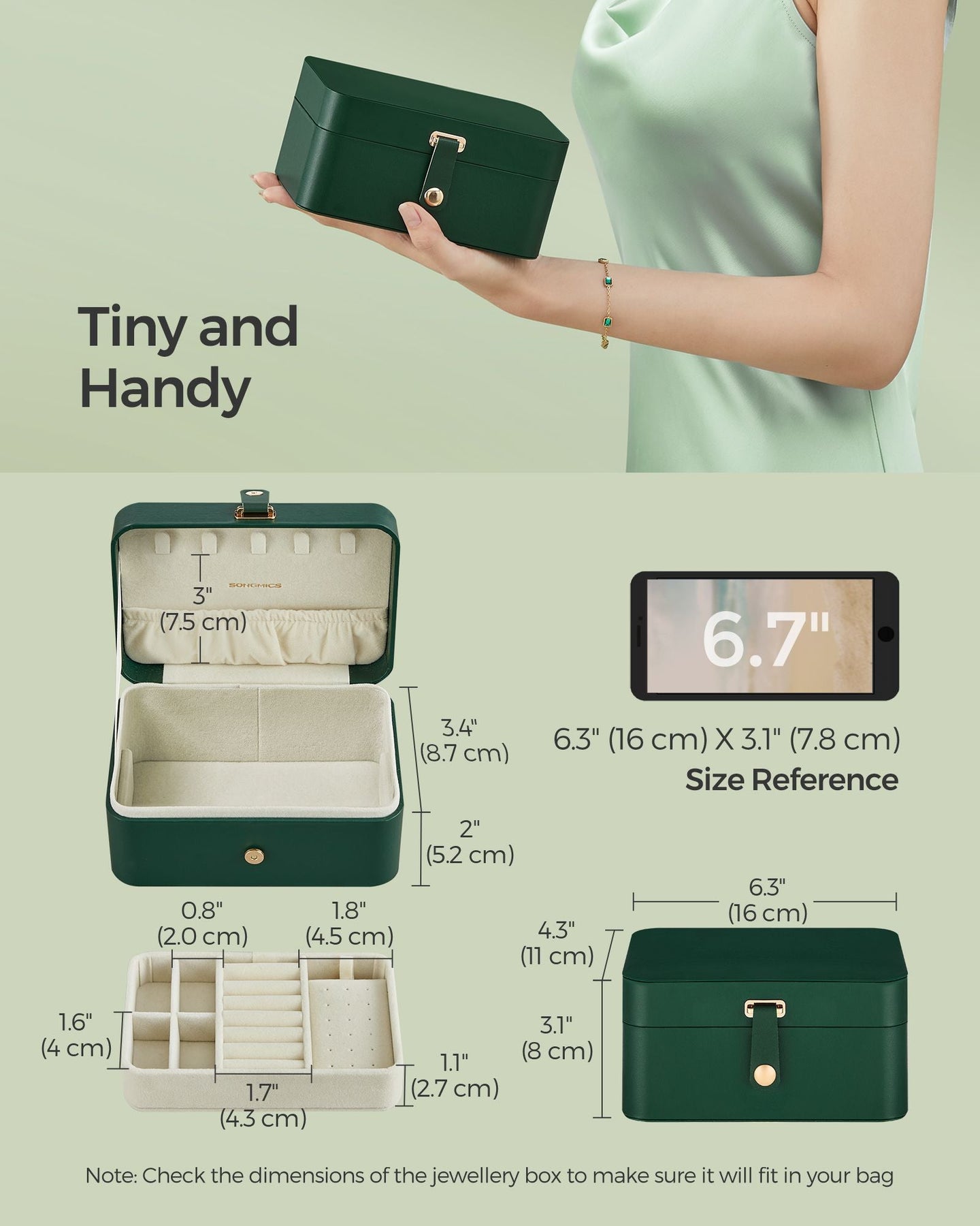 2-Layer Jewellery Box - Forest Green - Portable Design for Larger Accessories