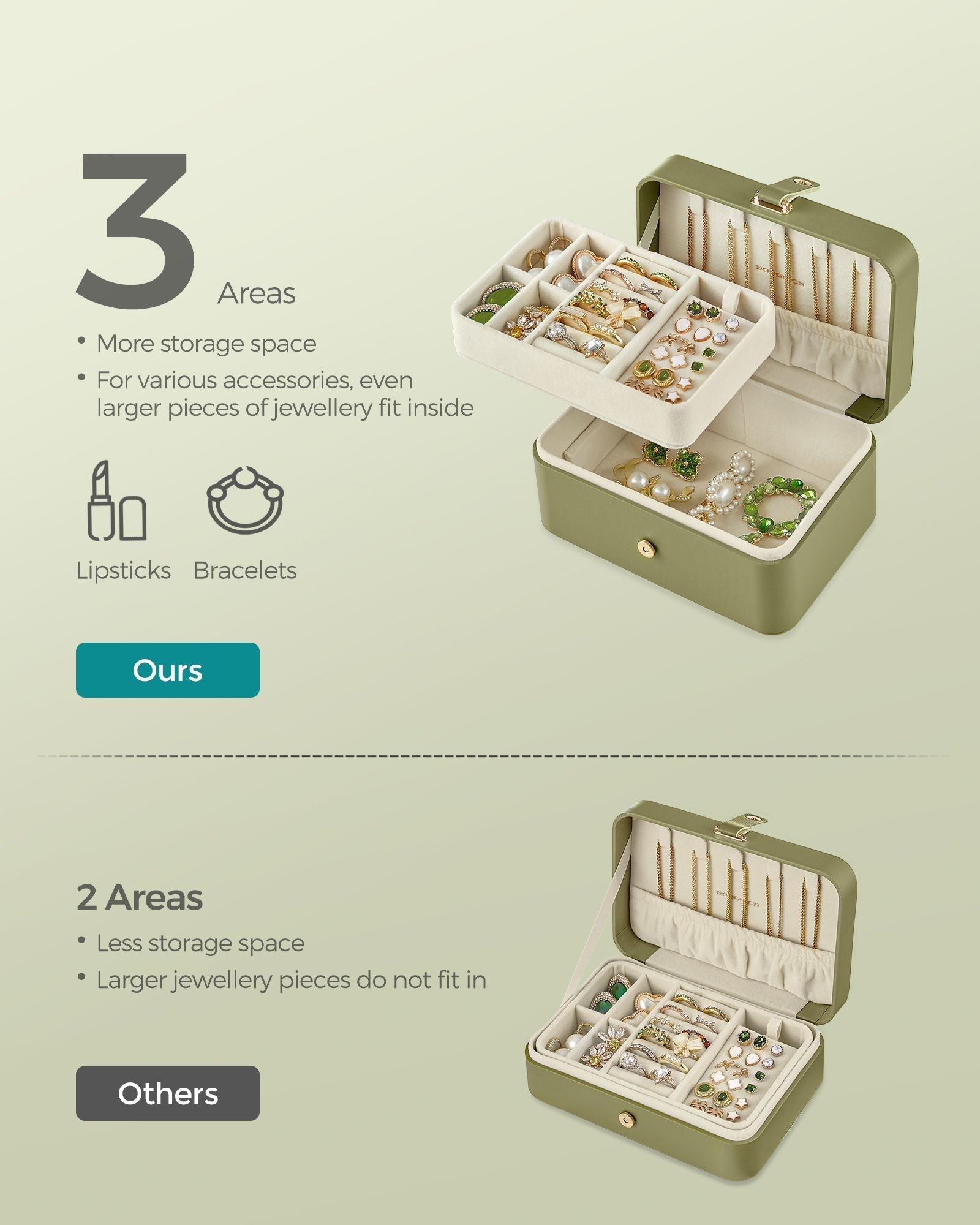 Jewellery Box - Fabric - Grey - Portable 2-Layer Storage for Travel and Larger Accessories