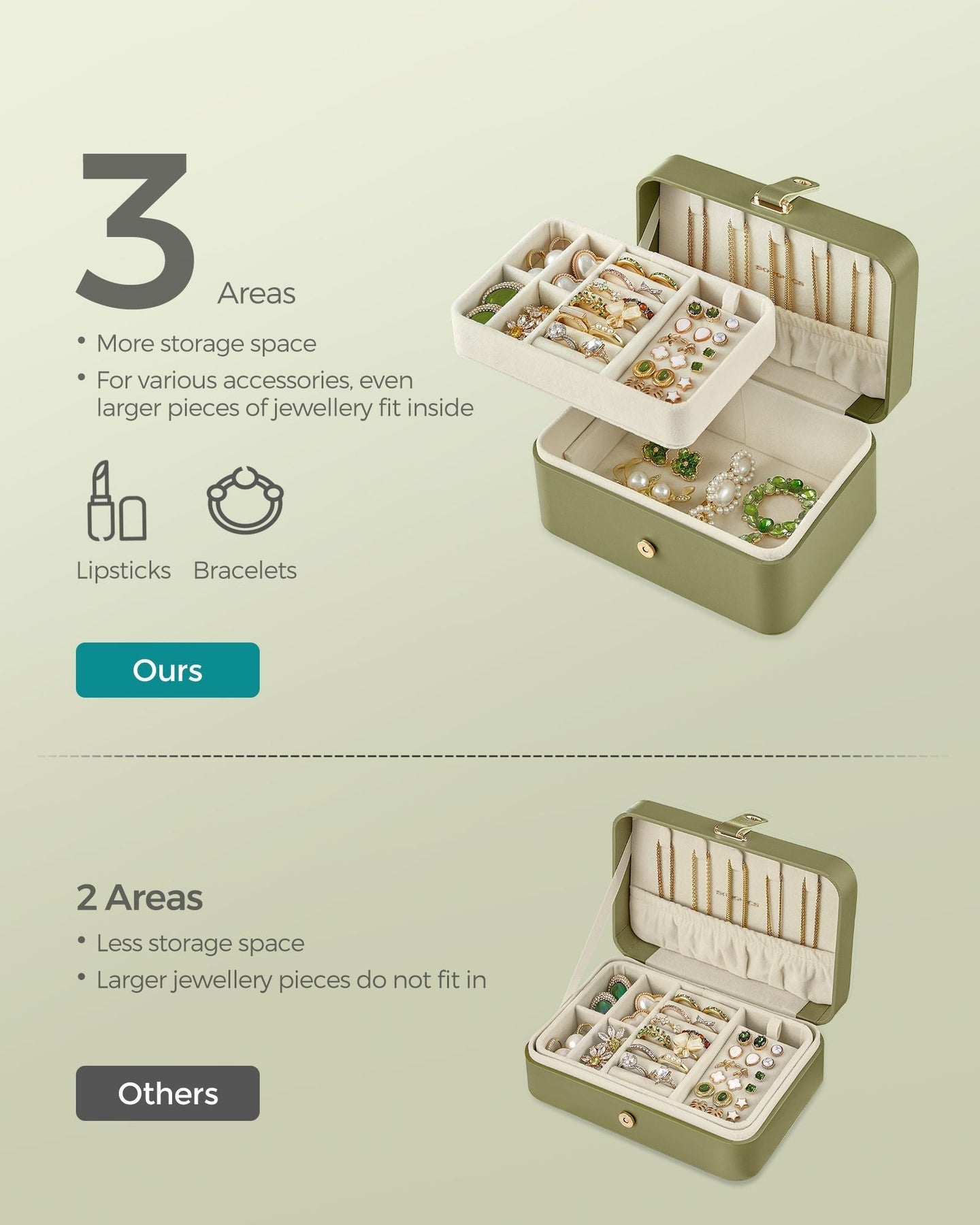 Jewellery Box - Fabric - Grey - Portable 2-Layer Storage for Travel and Larger Accessories