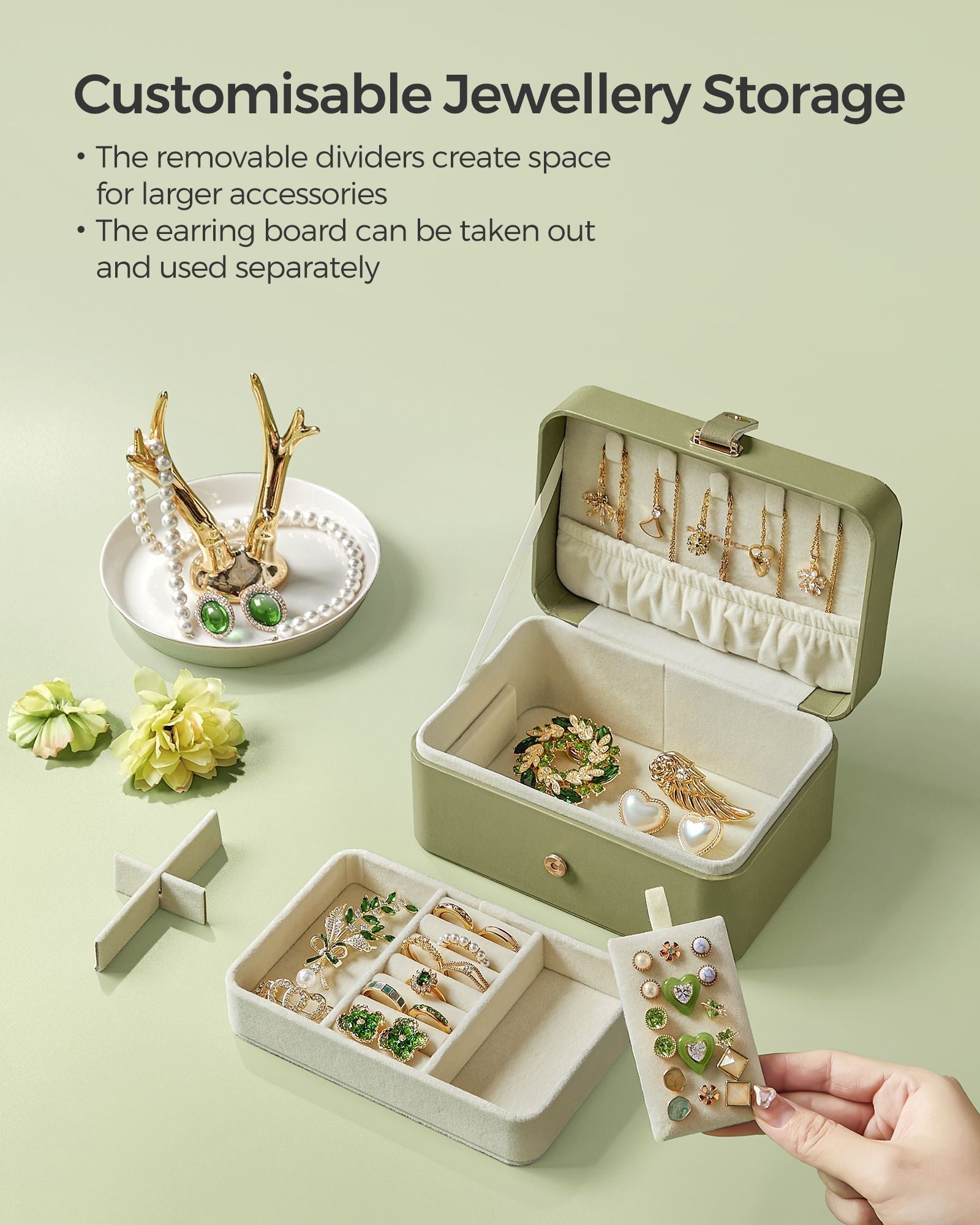 Jewellery Box - Fabric - Grey - Portable 2-Layer Storage for Travel and Larger Accessories
