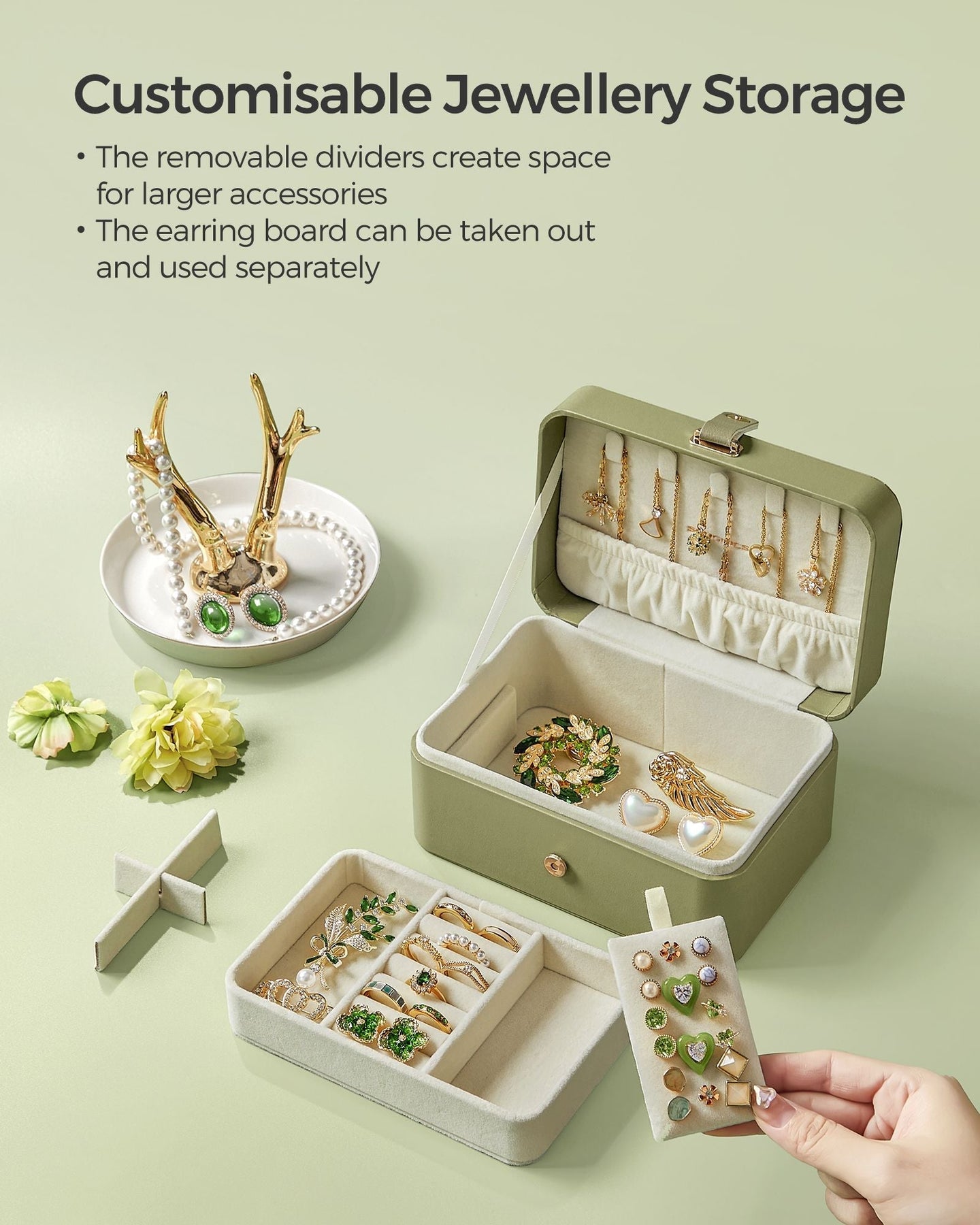 Jewellery Box - Fabric - Grey - Portable 2-Layer Storage for Travel and Larger Accessories