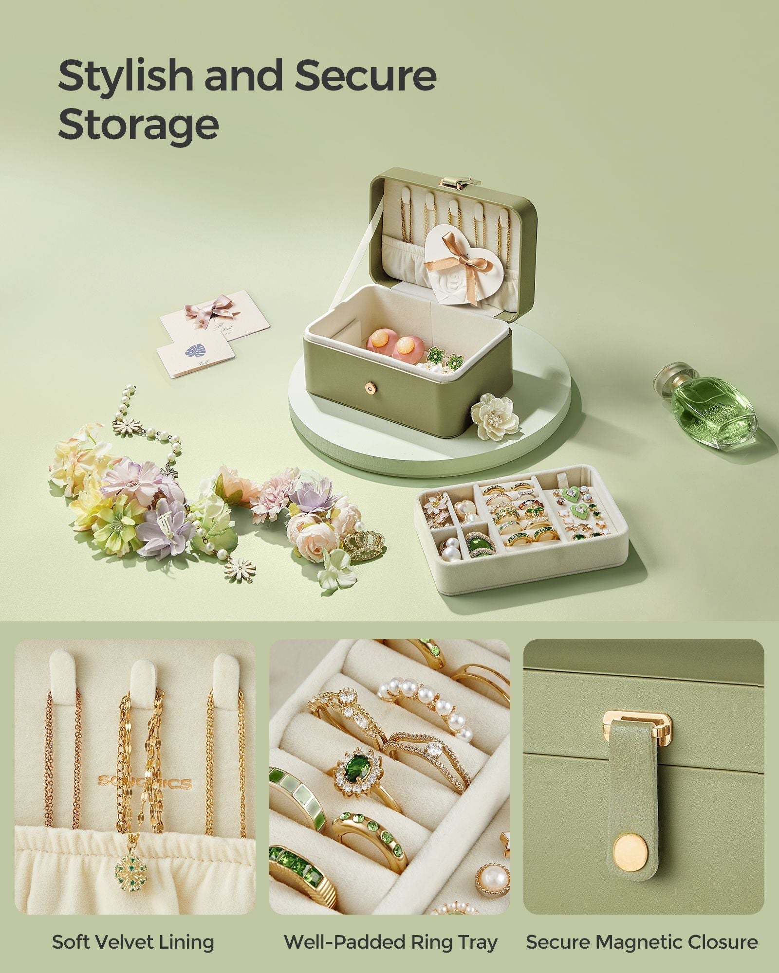 Jewellery Box - Fabric - Grey - Portable 2-Layer Storage for Travel and Larger Accessories