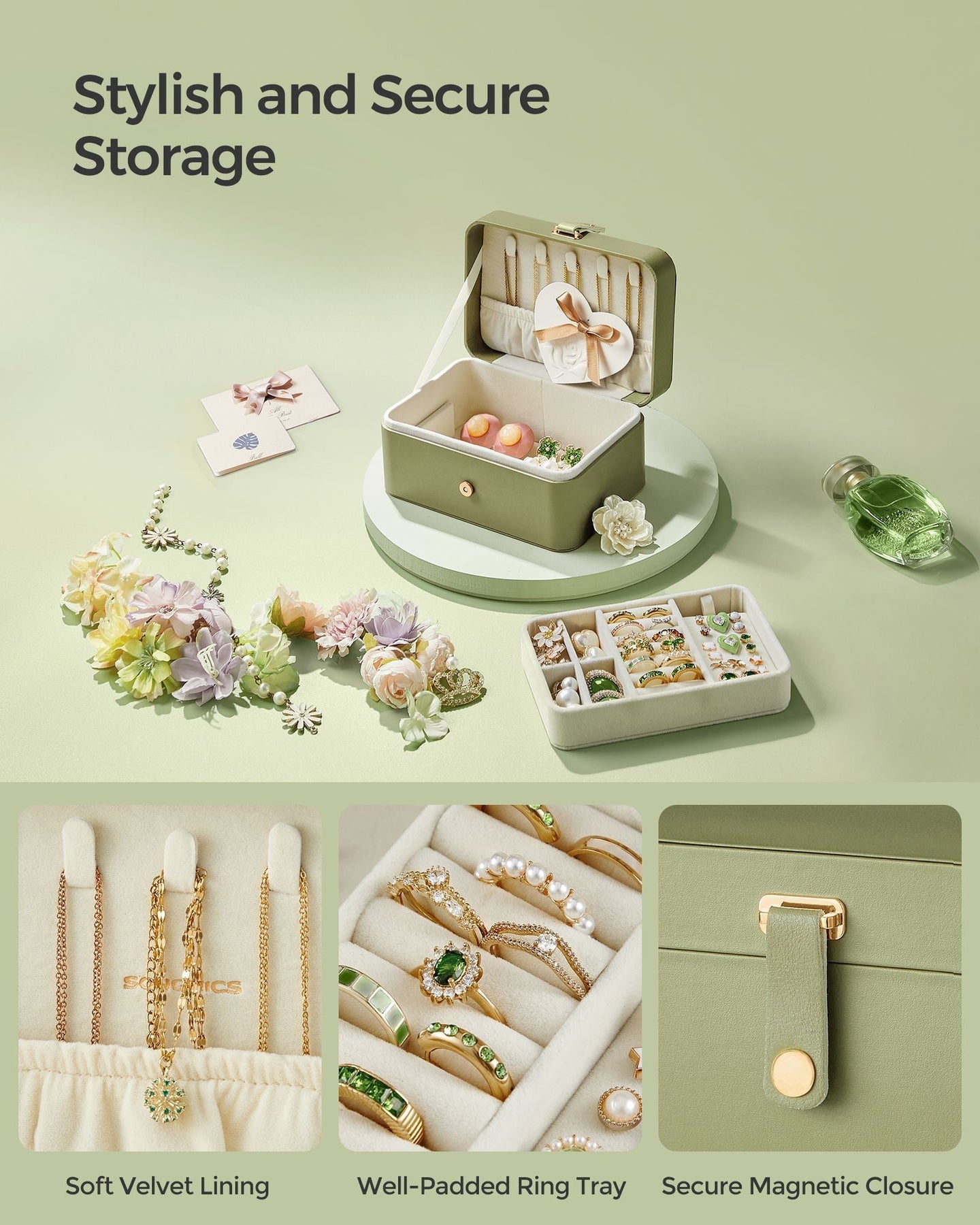 Jewellery Box - Fabric - Grey - Portable 2-Layer Storage for Travel and Larger Accessories