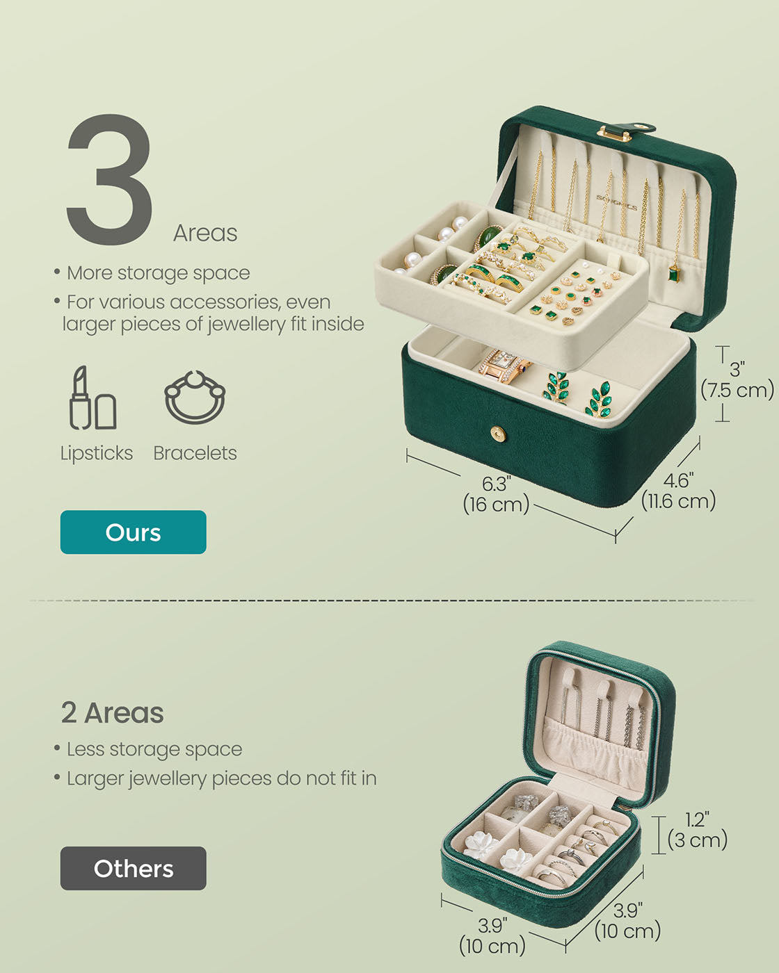 Jewellery Box - 2-Layer - Retro Green - Portable Travel Storage