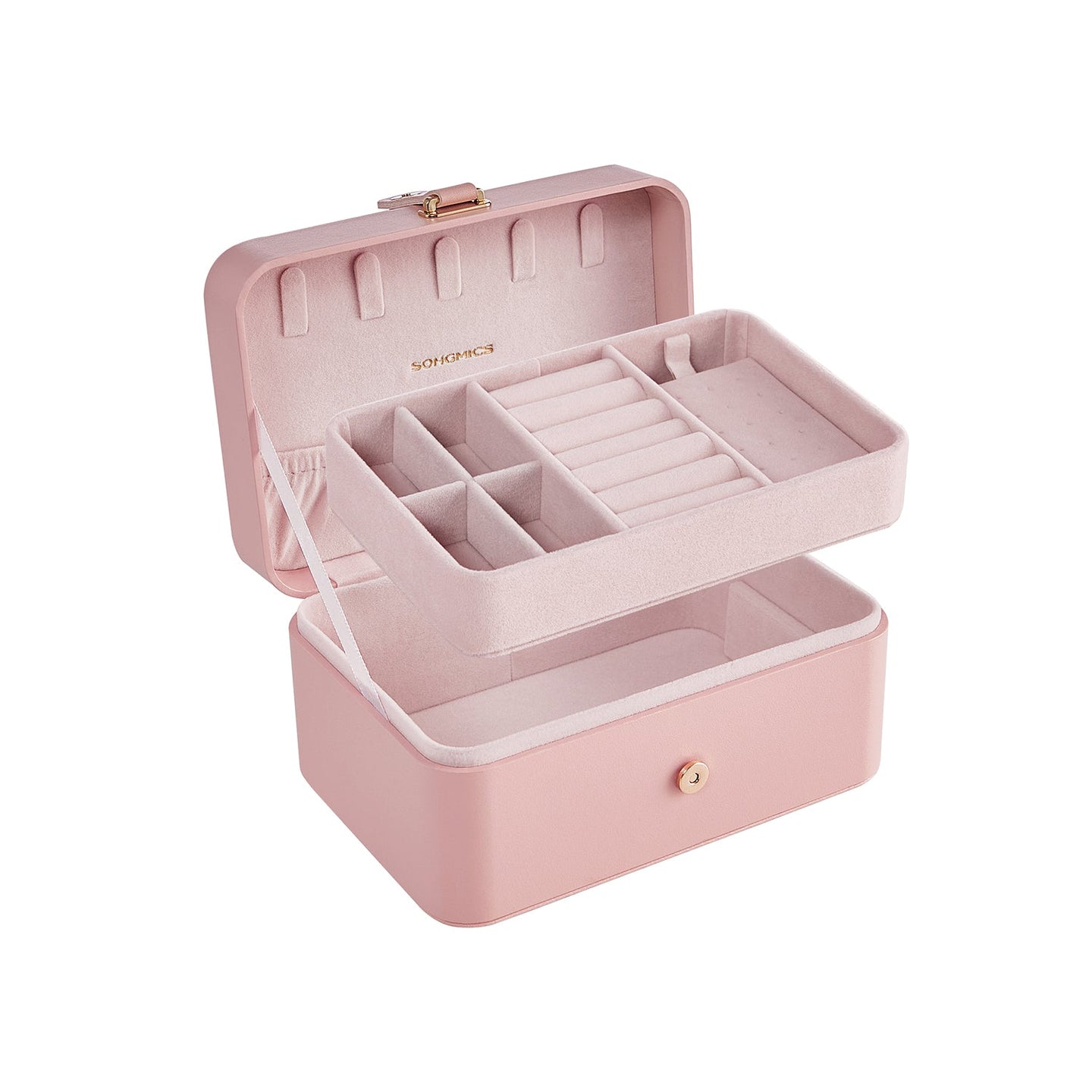 Jewellery Storage Box - 2-Layer, Portable - Plastic - Jelly Pink