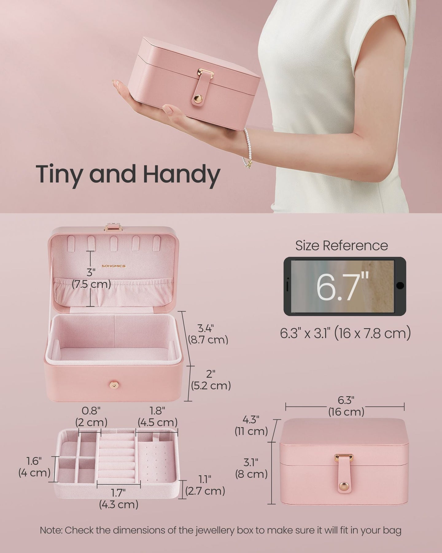 Jewellery Storage Box - 2-Layer, Portable - Plastic - Jelly Pink