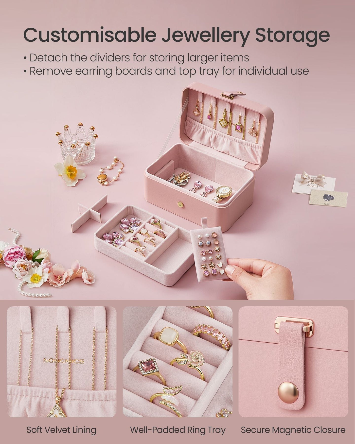 Jewellery Storage Box - 2-Layer, Portable - Plastic - Jelly Pink