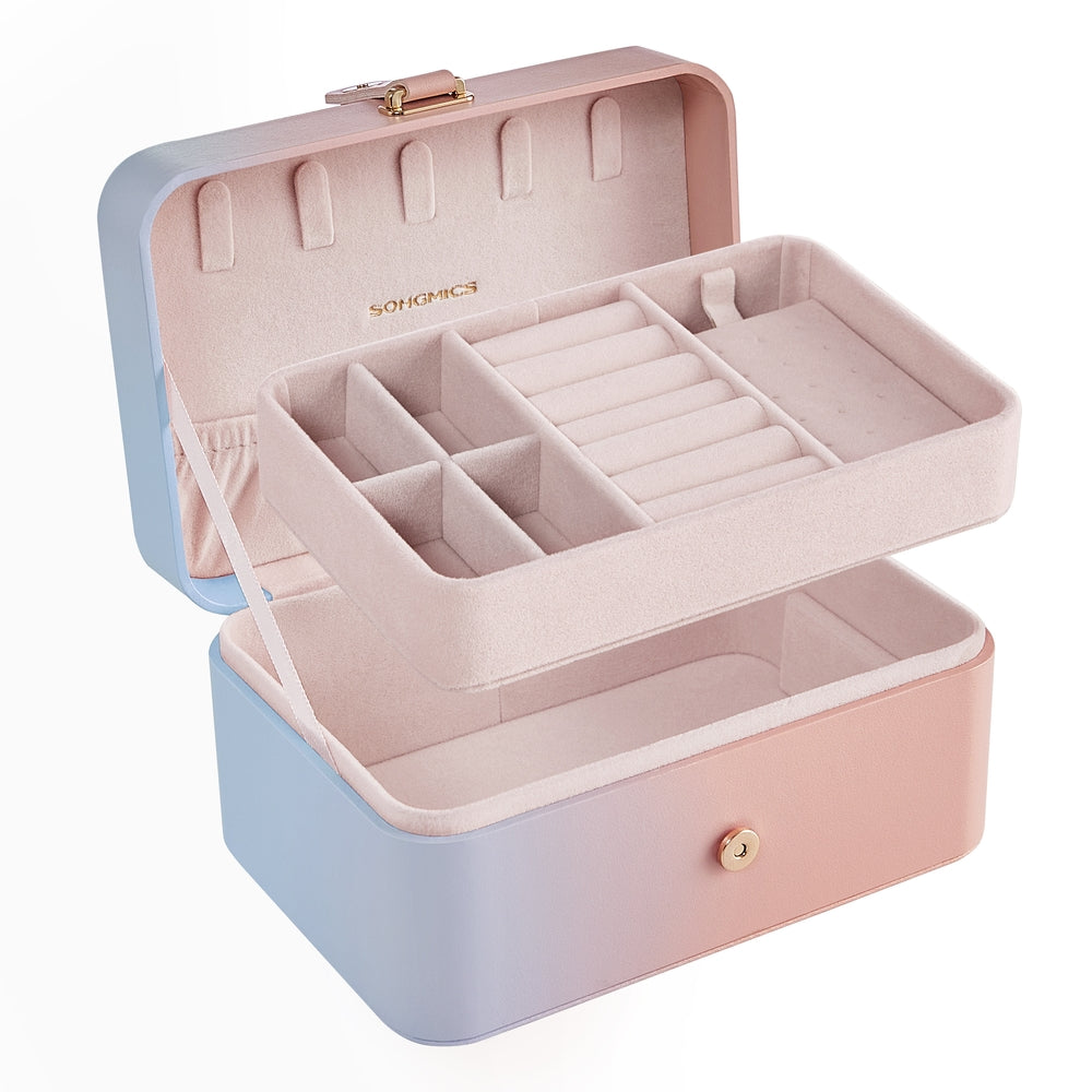 Jewellery Box 2-Layer Jewellery Storag - Plastic and PU-Coated Paper - Pink‑blue Ombre