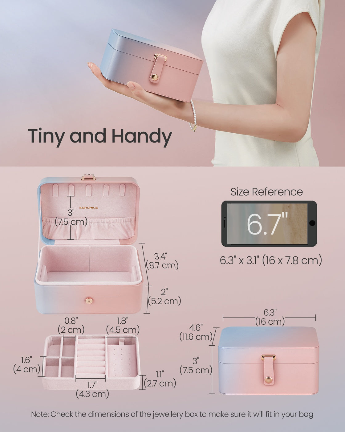 Jewellery Box 2-Layer Jewellery Storag - Plastic and PU-Coated Paper - Pink‑blue Ombre