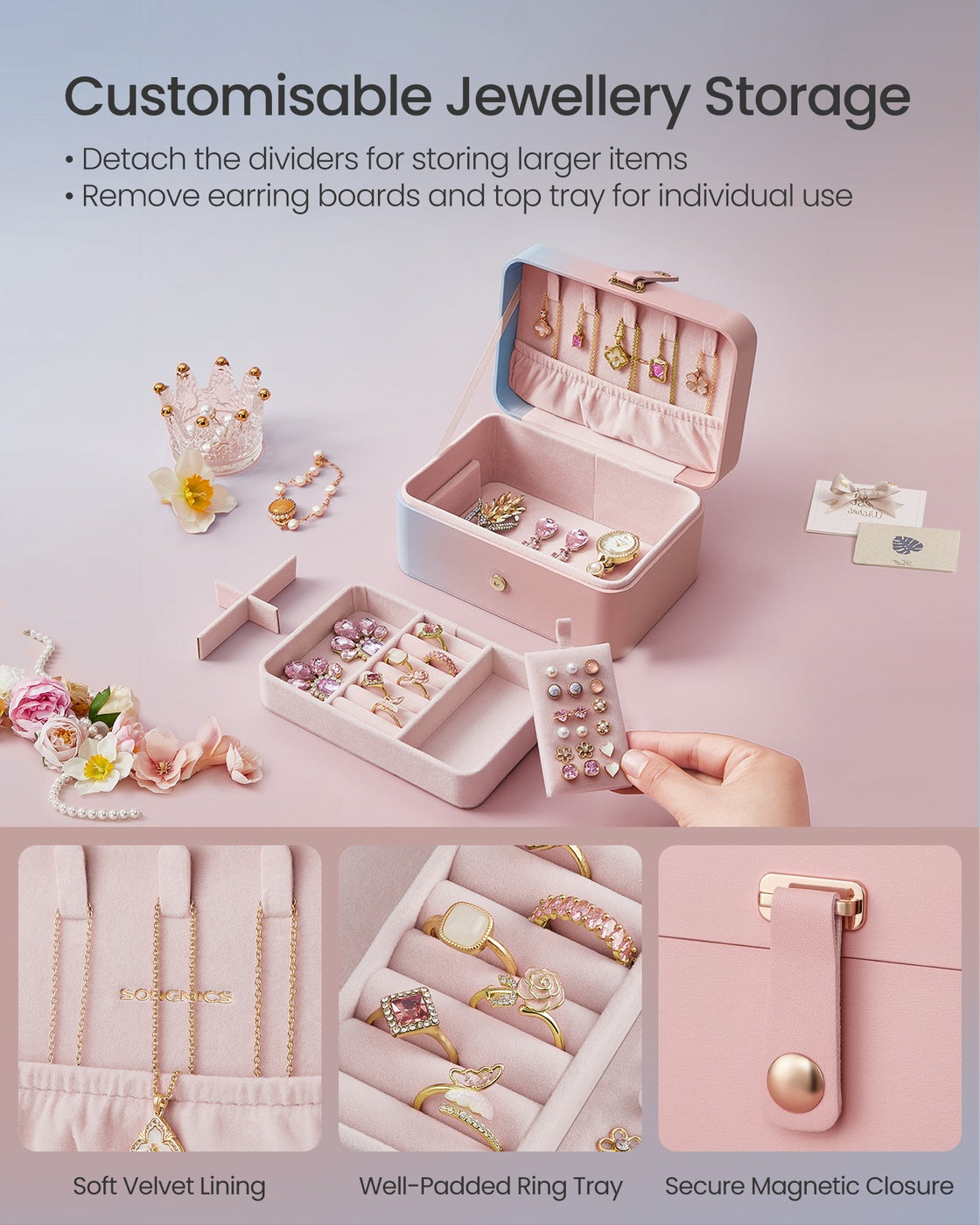 Jewellery Box 2-Layer Jewellery Storag - Plastic and PU-Coated Paper - Pink‑blue Ombre