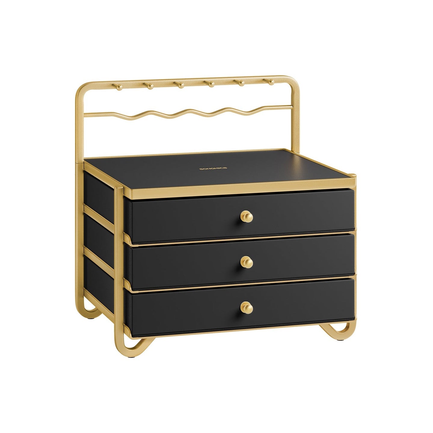 3-Tier Jewellery Box - Metal - Ink Black - Organiser with Open Storage and Hanging Rack