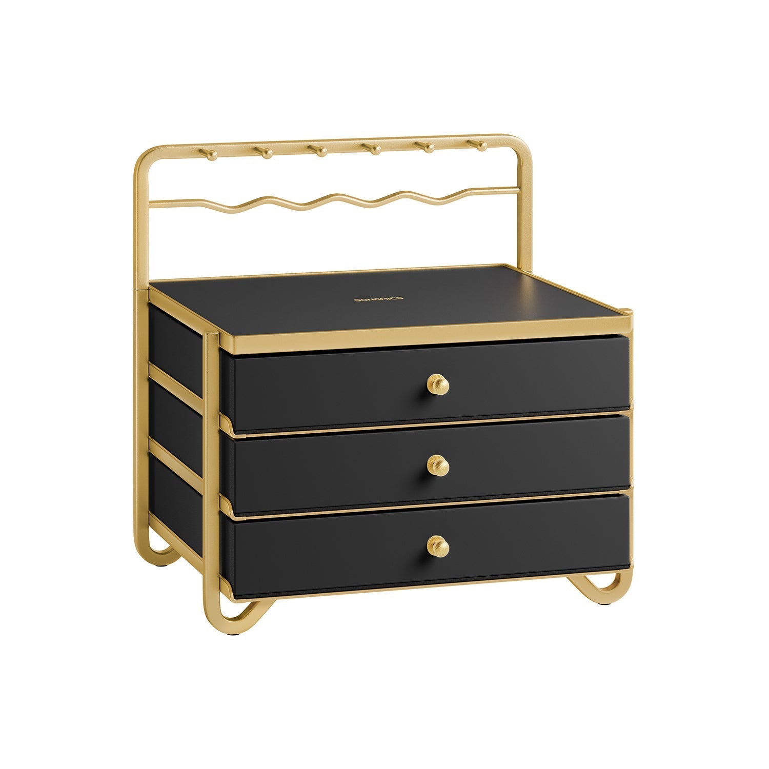 3-Tier Jewellery Box - Metal - Ink Black - Organiser with Open Storage and Hanging Rack