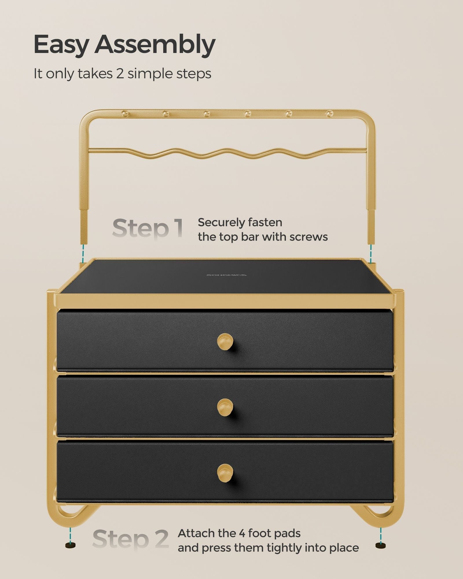 3-Tier Jewellery Box - Metal - Ink Black - Organiser with Open Storage and Hanging Rack