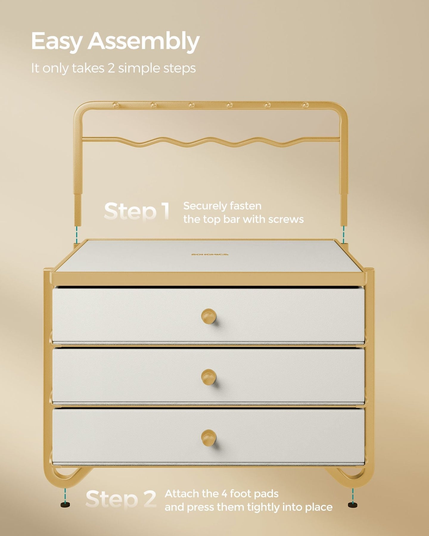3-Tier Jewellery Box - Metal - Cloud White - Organiser with Open Storage and Hanging Rack