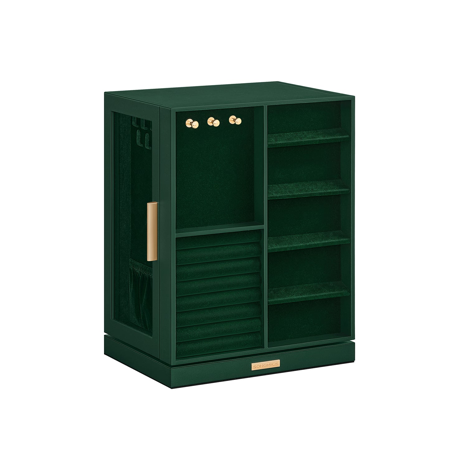 Jewellery Box - Wood - Black - 360° Rotating with Glass Window and 5 Drawers