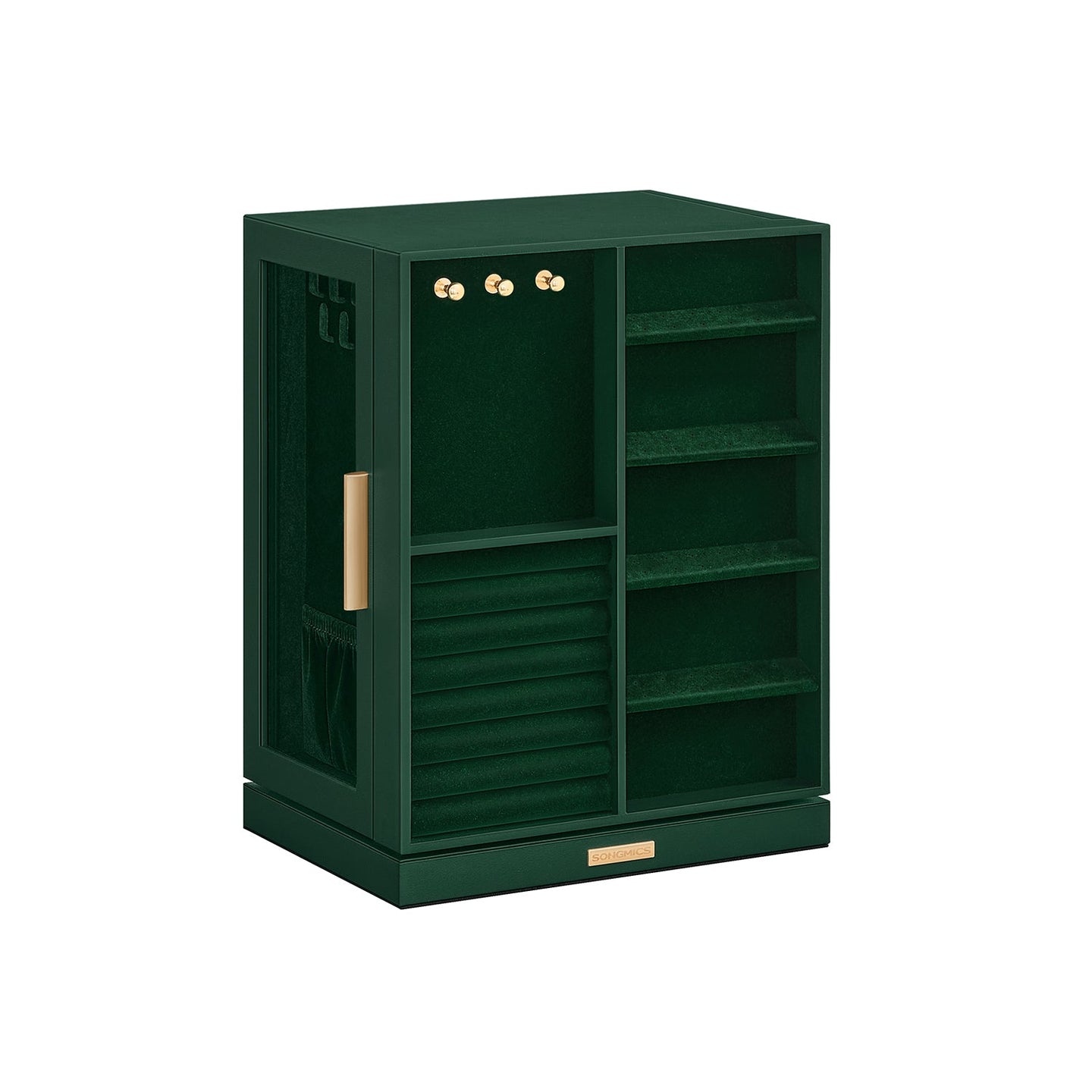 Jewellery Box - Wood - Black - 360° Rotating with Glass Window and 5 Drawers