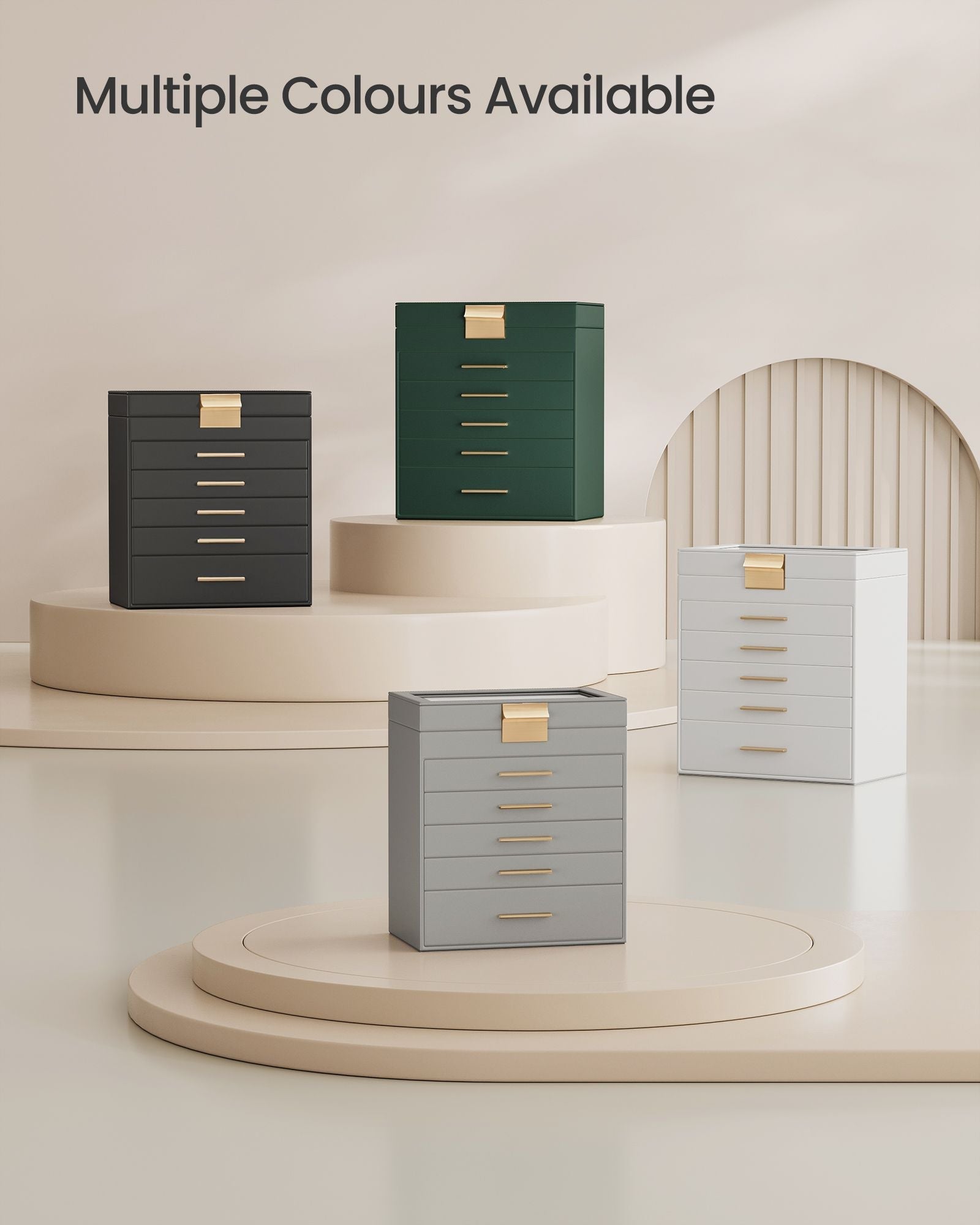 Jewellery Box - 6-Tier Design with Lid - Wood - Dove Grey and Gold