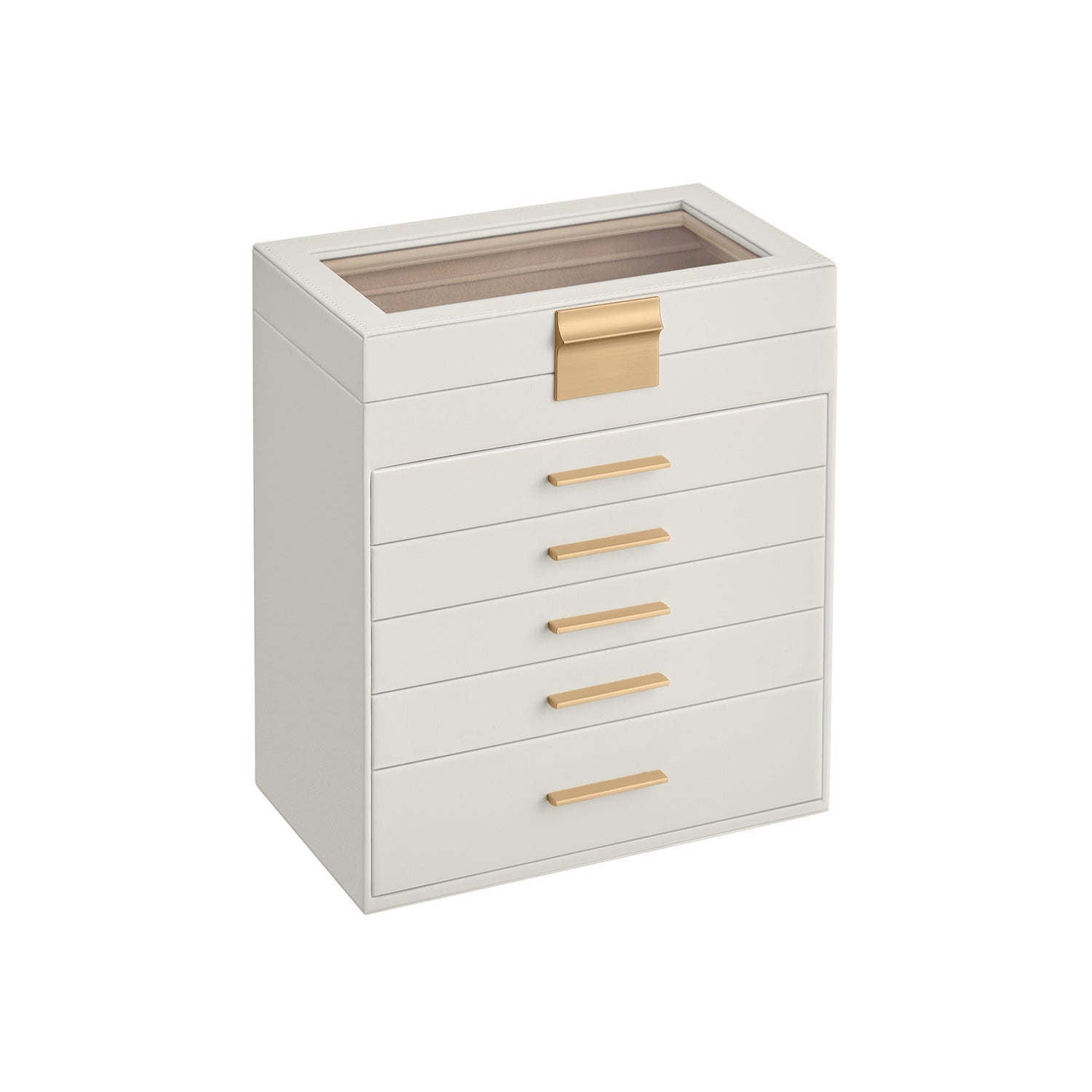 6-Tier Jewellery Box - Glass - Cloud White and Gold