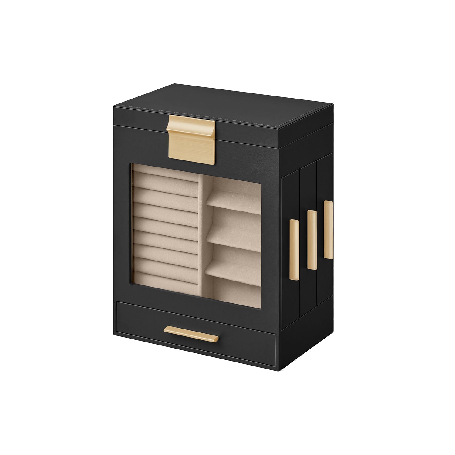 Jewellery Organiser - Glass - Cloud White - 5 Layers with 3 Side Drawers and Big Mirror
