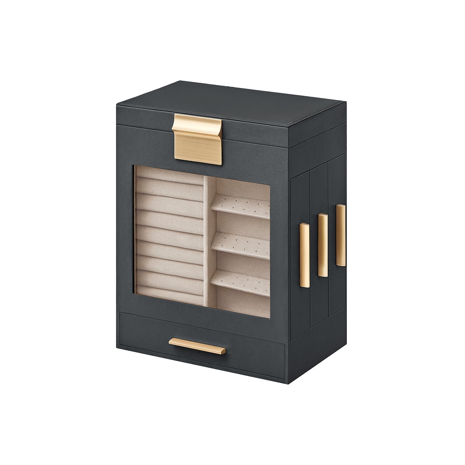 Jewellery Organiser - Glass - Cloud White - 5 Layers with 3 Side Drawers and Big Mirror