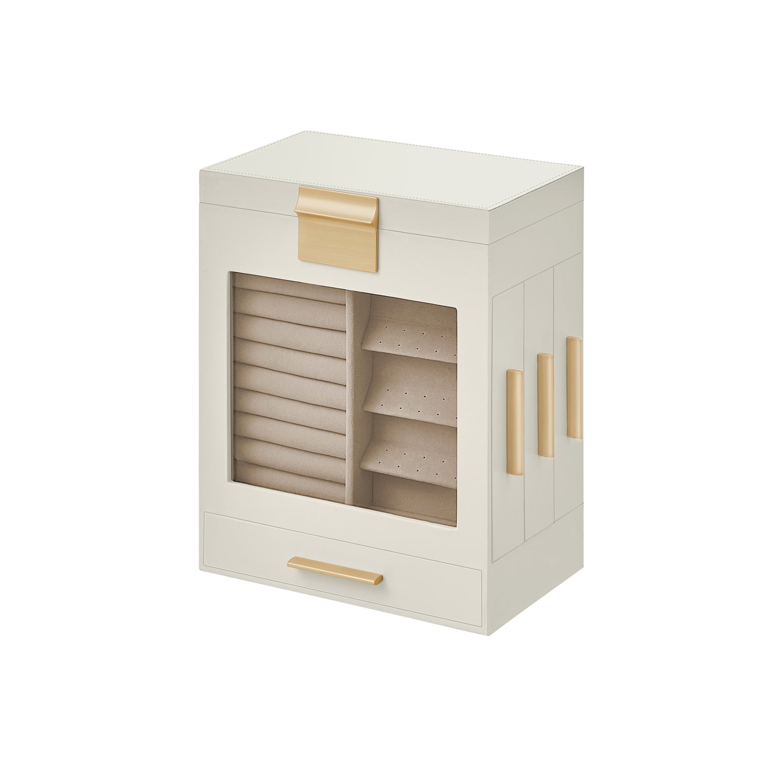 Jewellery Organiser - Glass - Cloud White - 5 Layers with 3 Side Drawers and Big Mirror