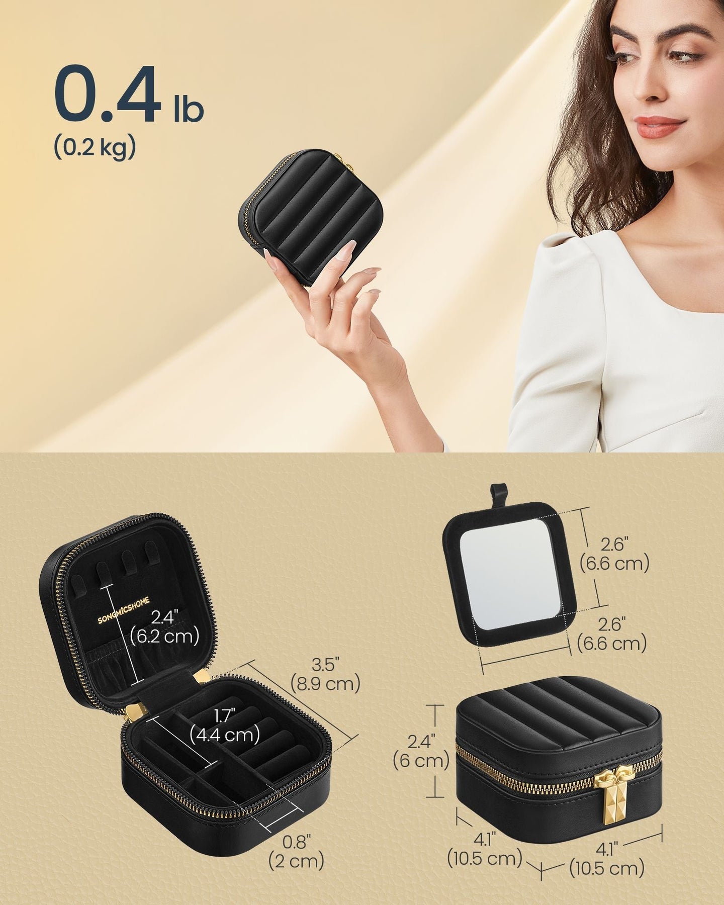 Travel Jewellery Box - PU - Cloud White - Portable with Mirror and Zippers
