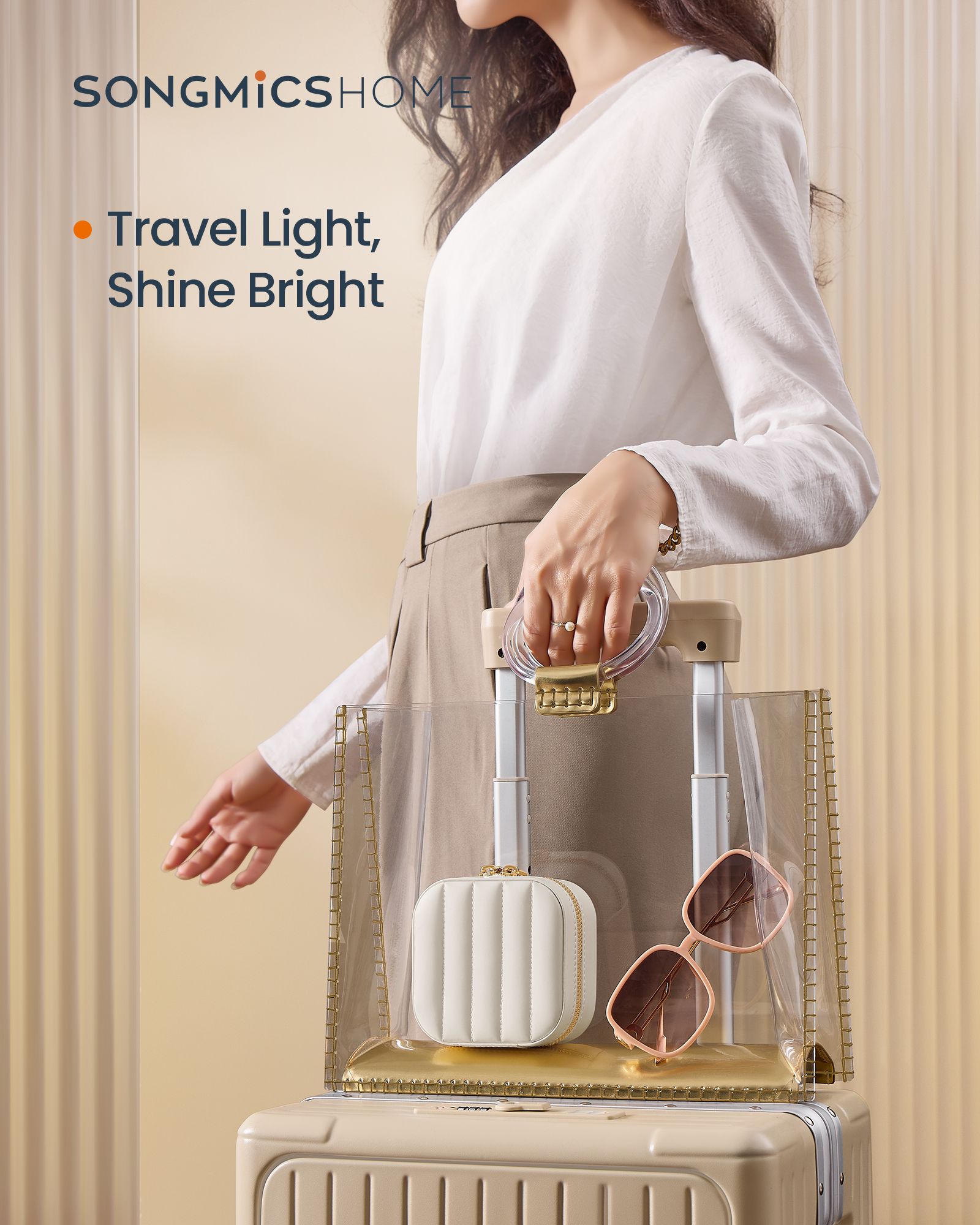 Travel Jewellery Box - PU - Cloud White - Portable with Mirror and Zippers