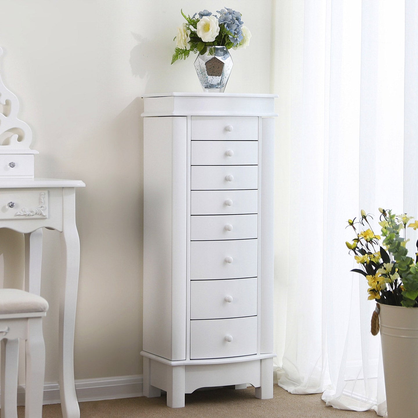Jewellery Armoire - White - Wooden