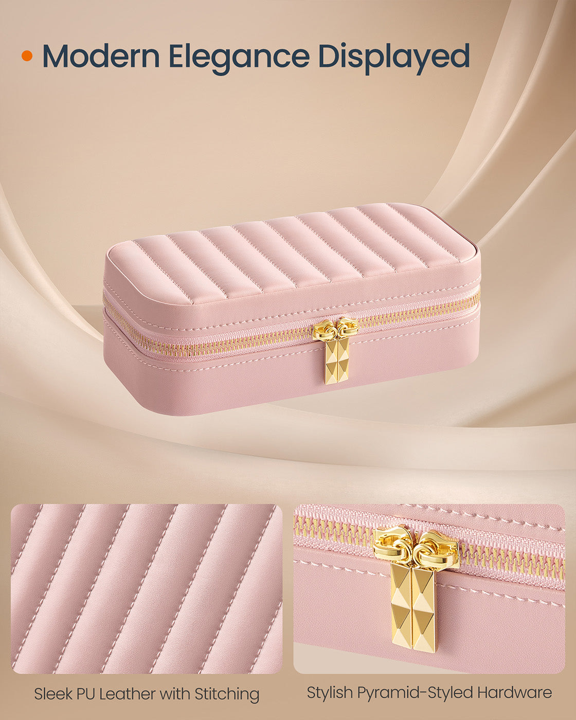 Small Jewellery Case - PU - Jelly Pink - Portable with Mirror