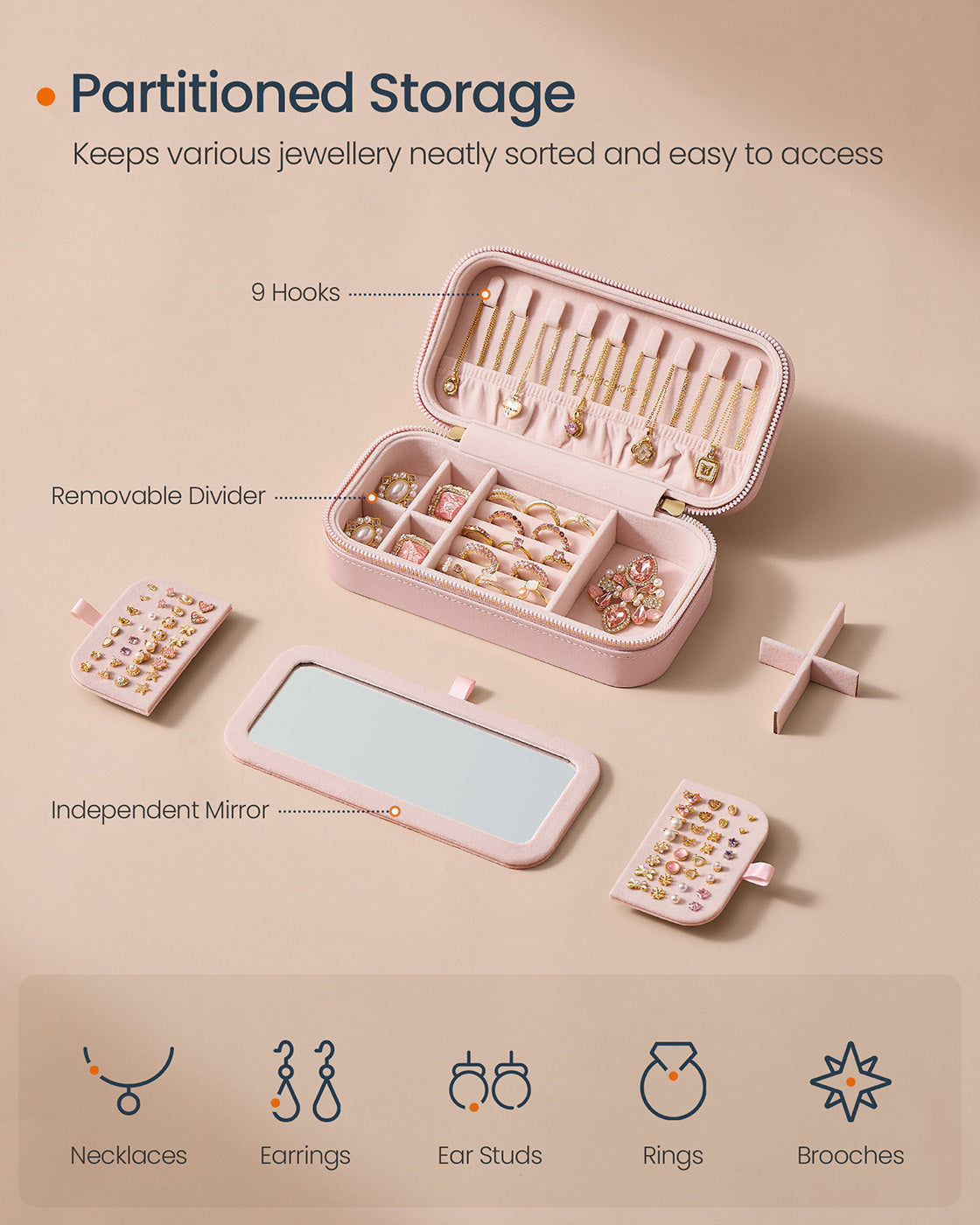 Small Jewellery Case - PU - Jelly Pink - Portable with Mirror