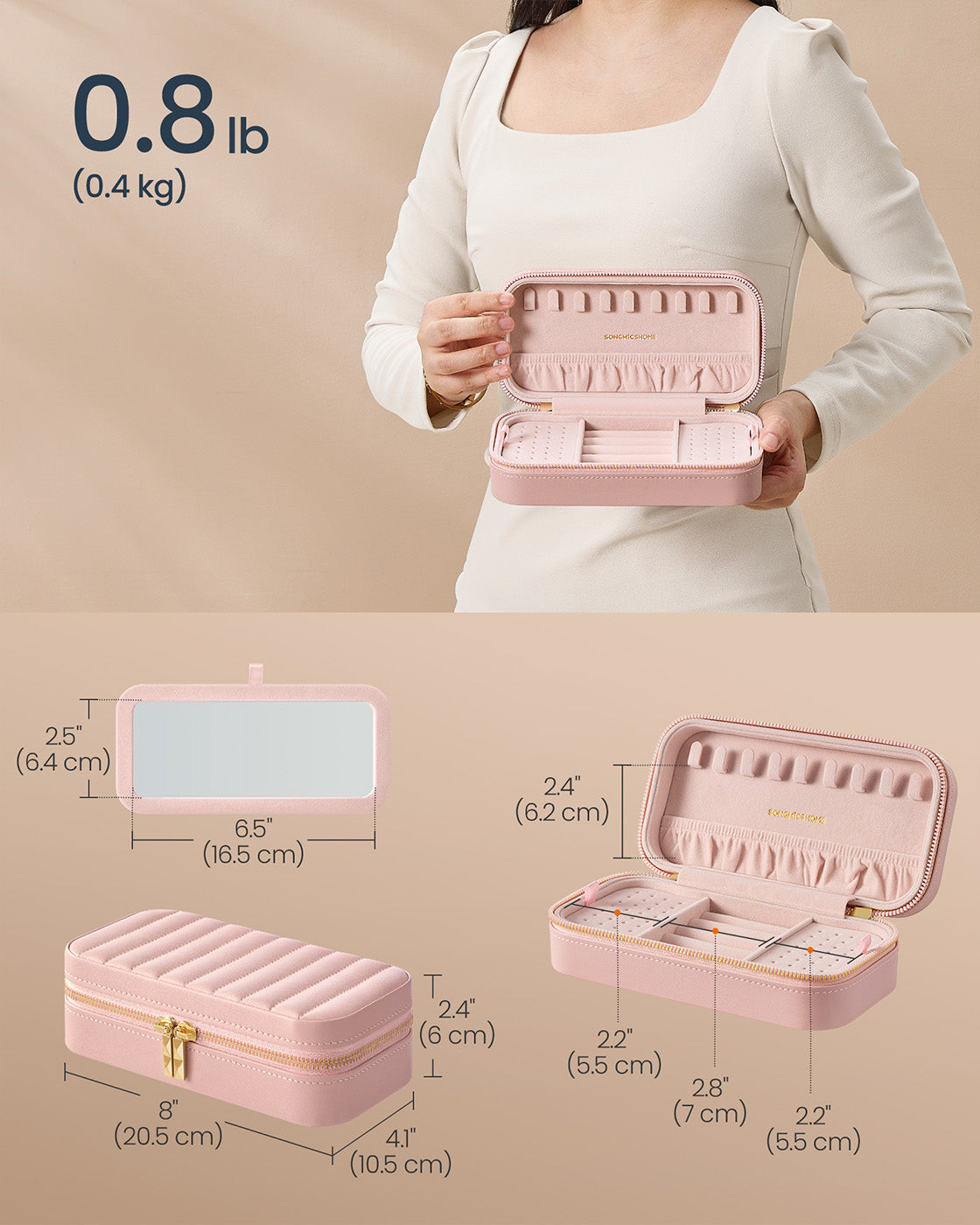 Small Jewellery Case - PU - Jelly Pink - Portable with Mirror