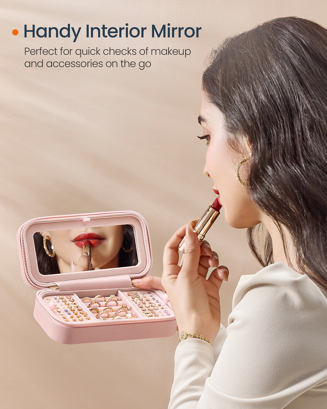 Small Jewellery Case - PU - Jelly Pink - Portable with Mirror