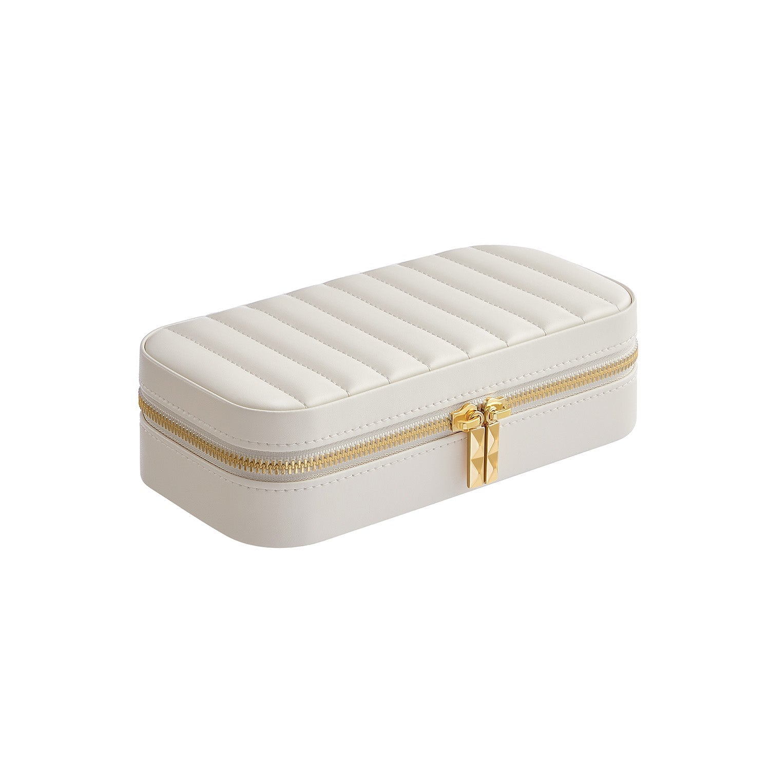 Jewellery Case - PU - Cloud White - Portable with Mirror and Zippers