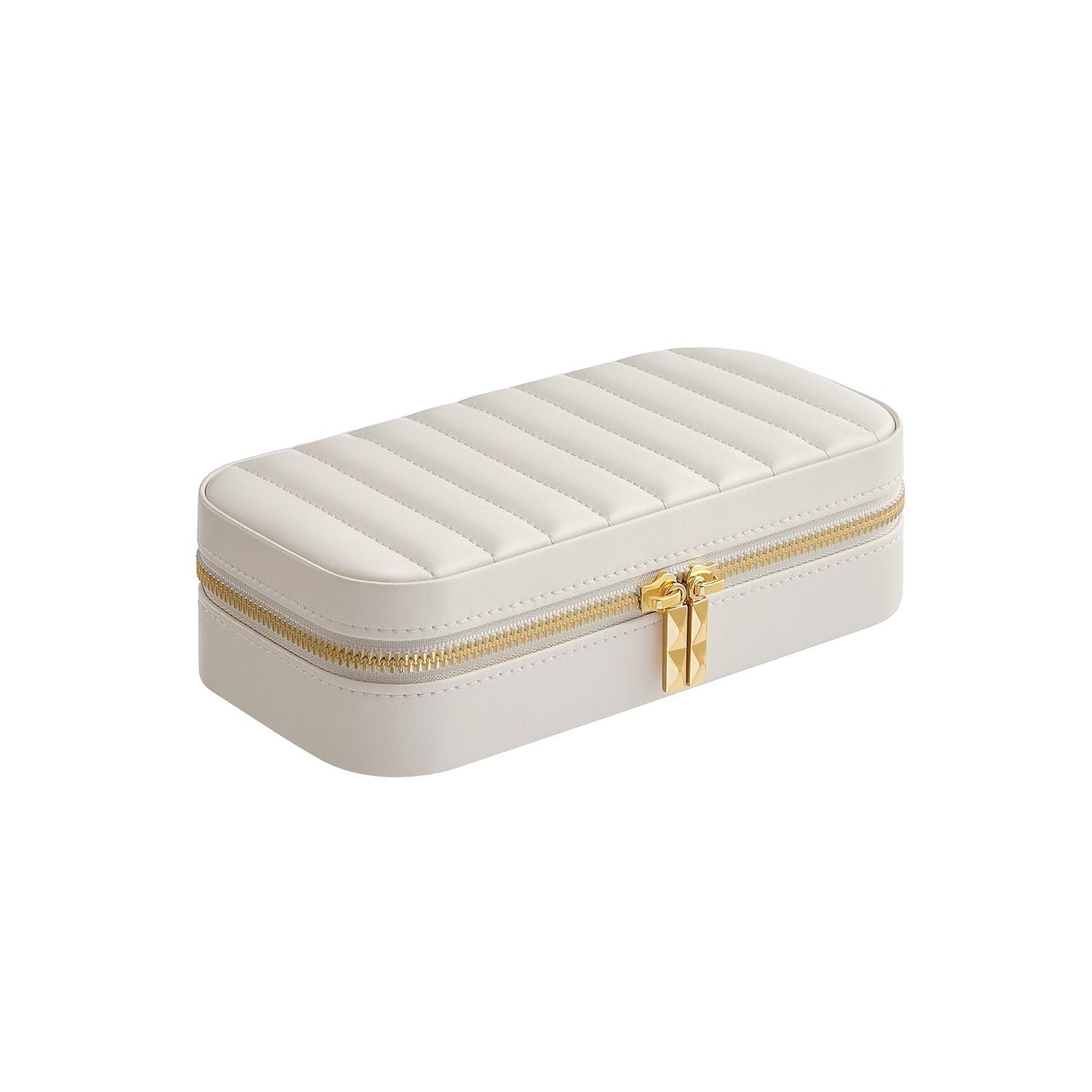 Jewellery Case - PU - Cloud White - Portable with Mirror and Zippers
