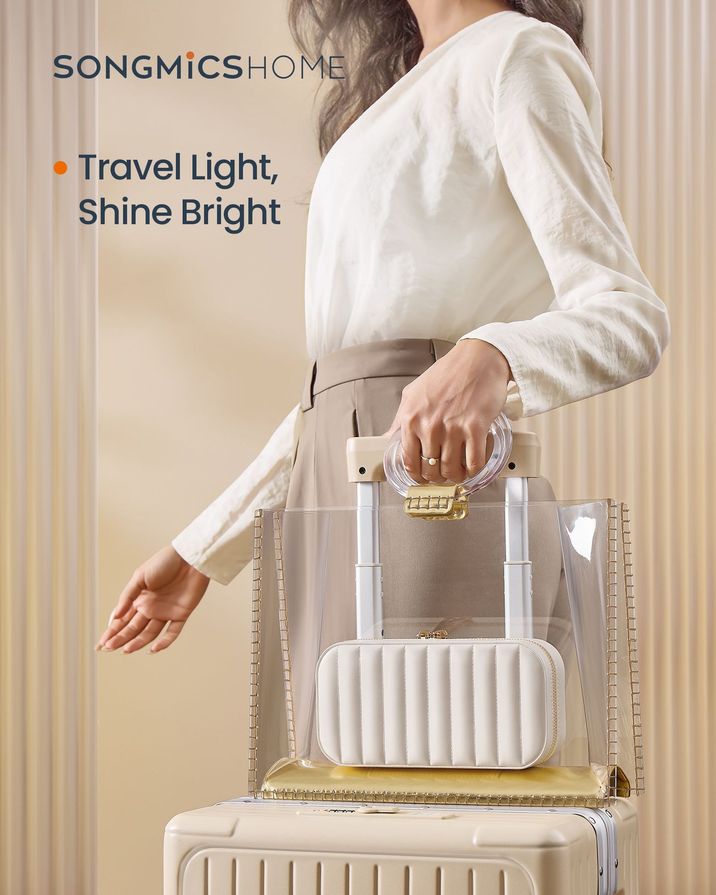 Jewellery Case - PU - Cloud White - Portable with Mirror and Zippers