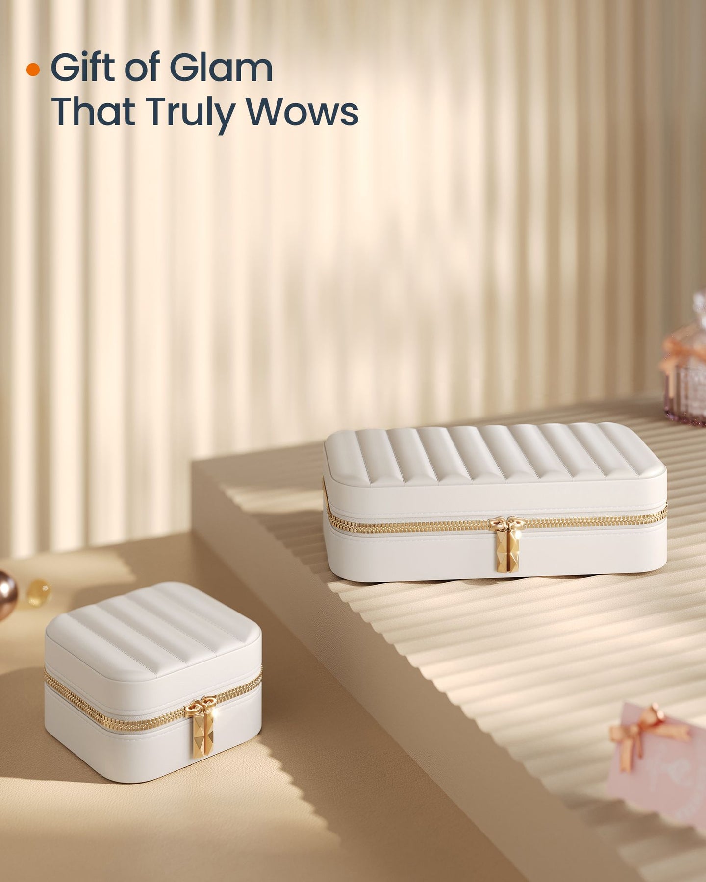 Jewellery Case - PU - Cloud White - Portable with Mirror and Zippers