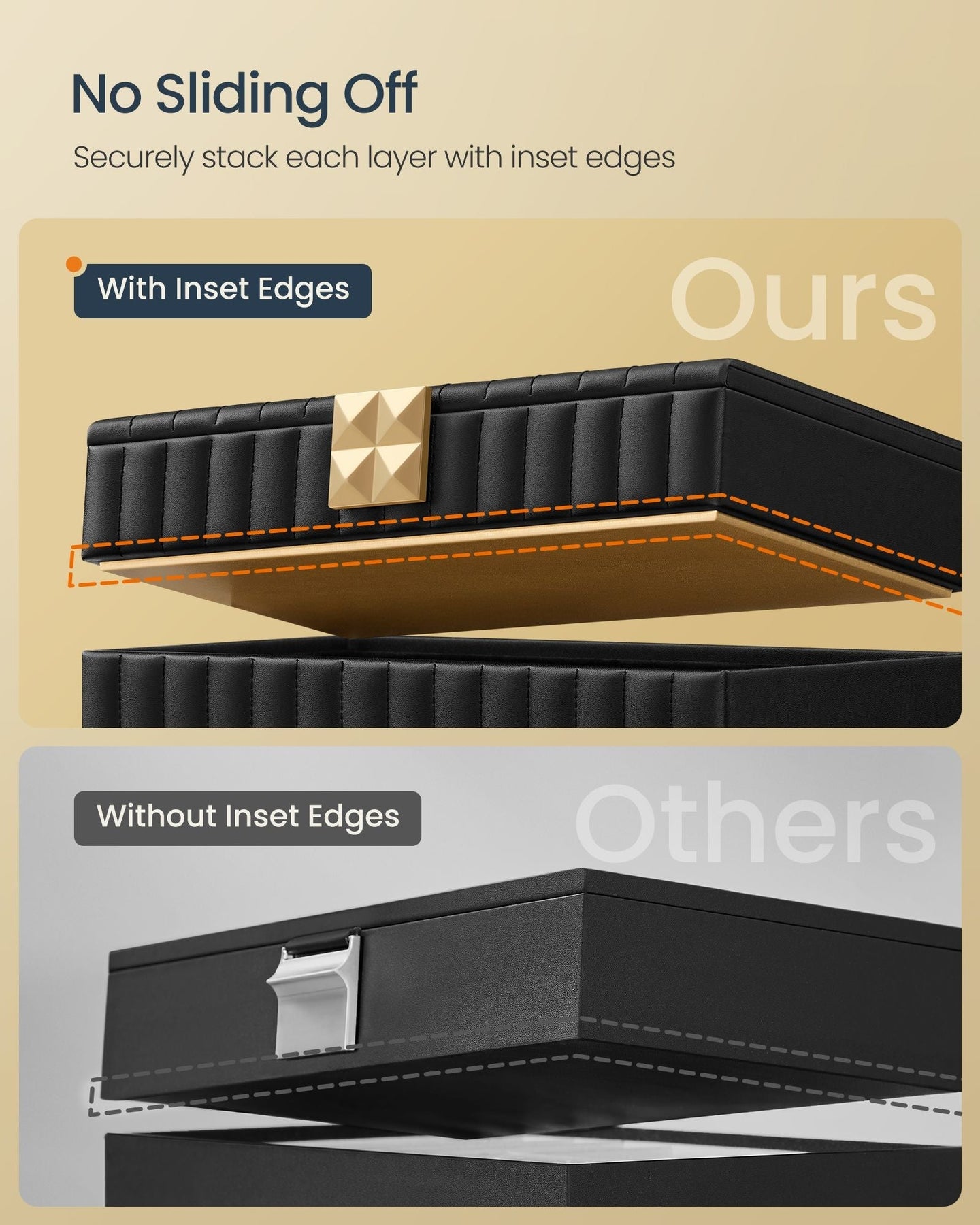 Stackable Jewellery Box - 4-Tier with Mirror - PU - Ink Black