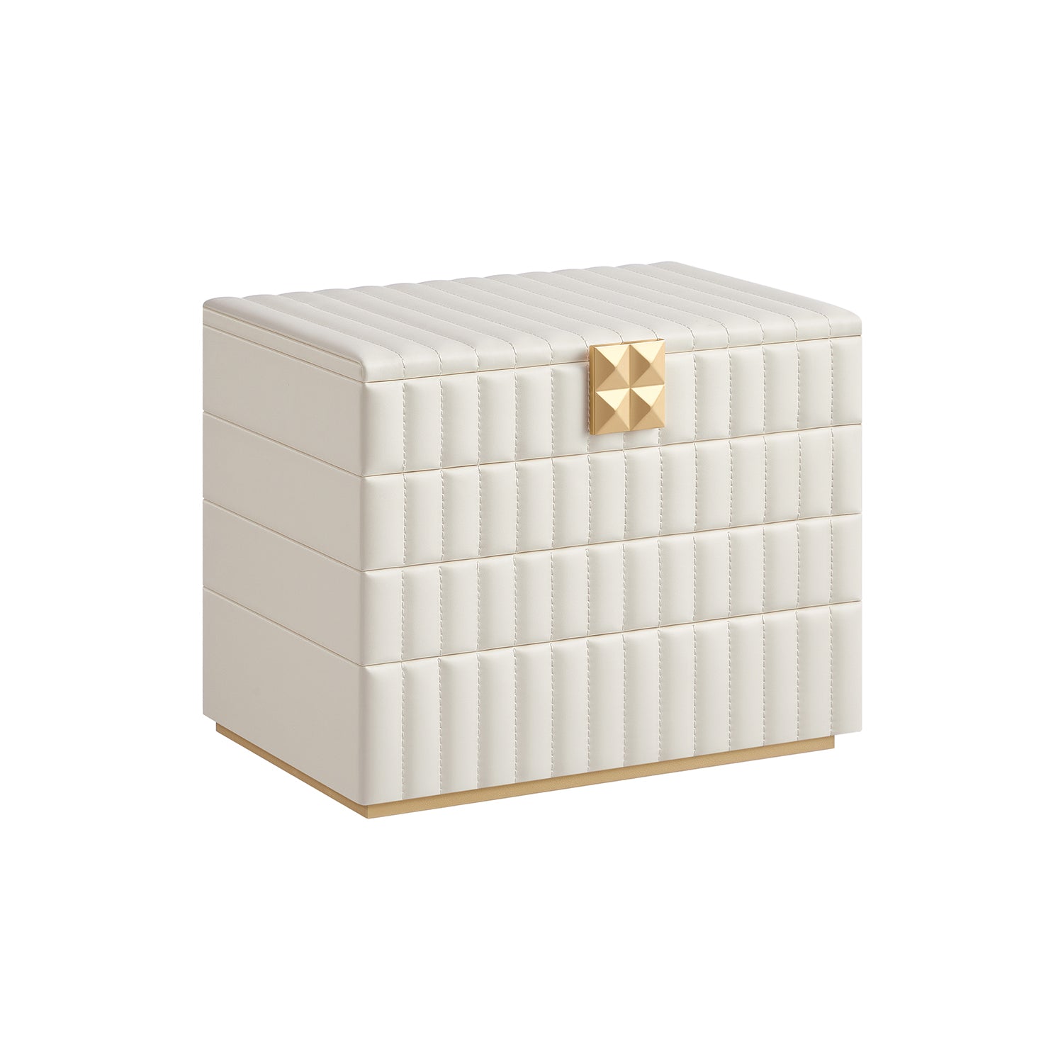 Stackable Jewellery Box - PU - Cloud White - 4-Tier with Mirror and Floating Effect