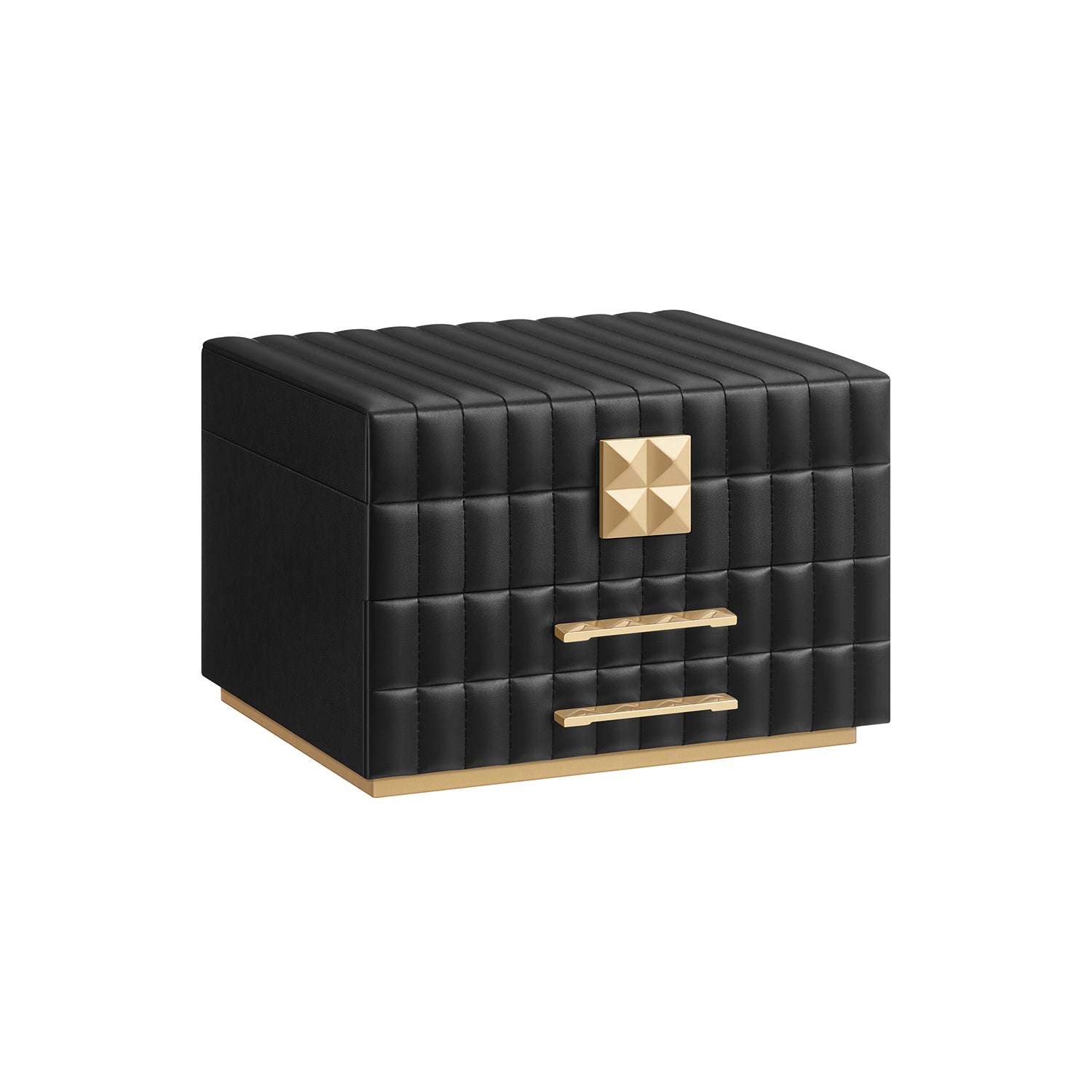 Jewellery Box - PU - Ink Black - 3 Tiers with Mirror and Drawers
