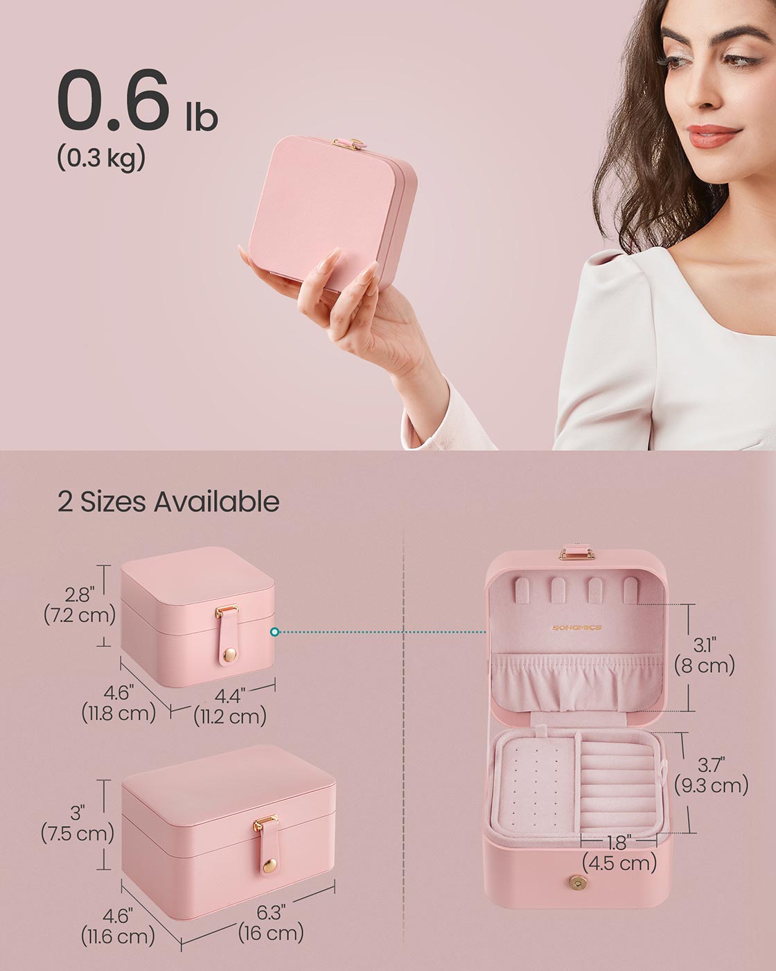 Jewellery Box - 2-Layer Travel Storage - Jelly Pink - Portable