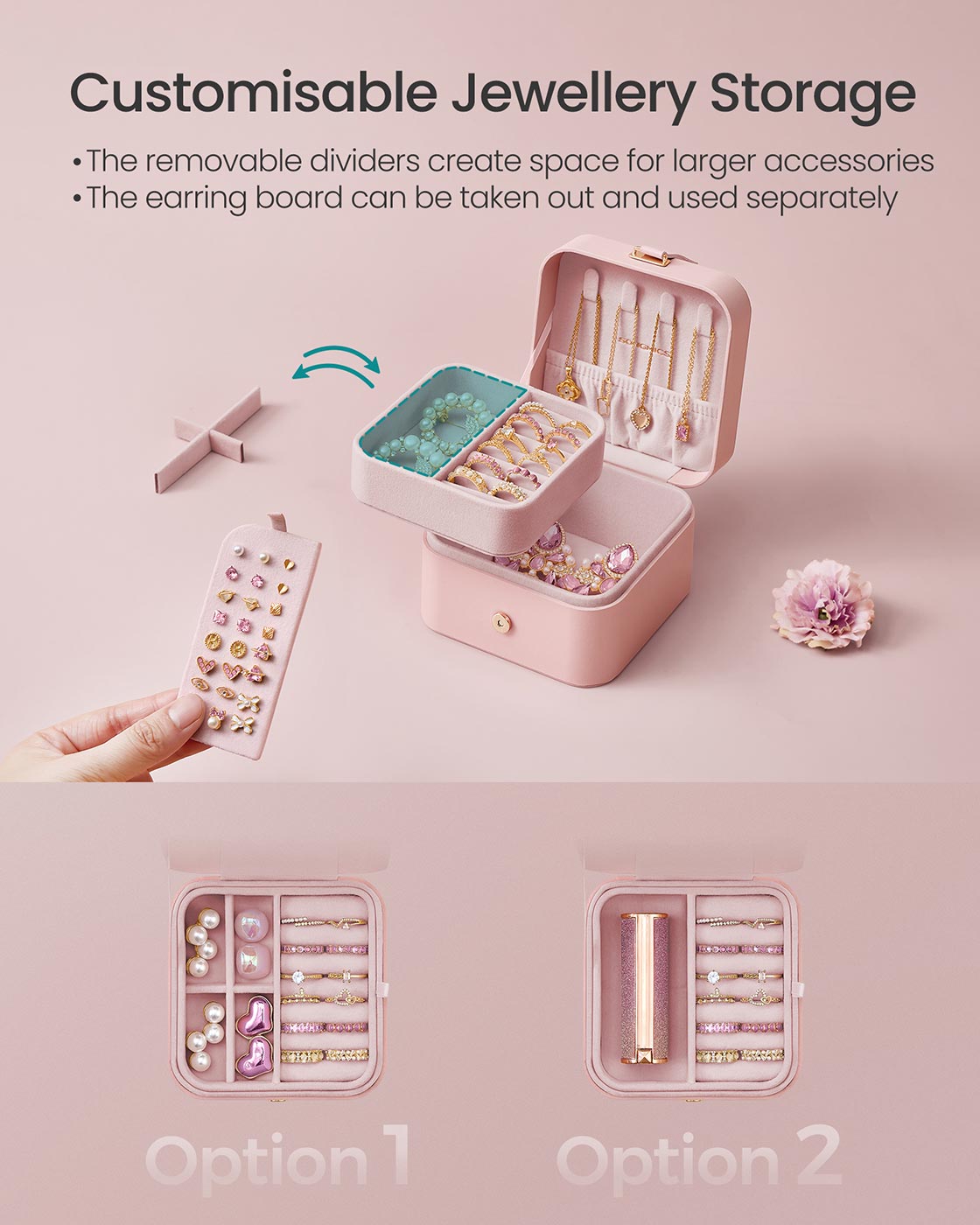 Jewellery Box - 2-Layer Travel Storage - Jelly Pink - Portable