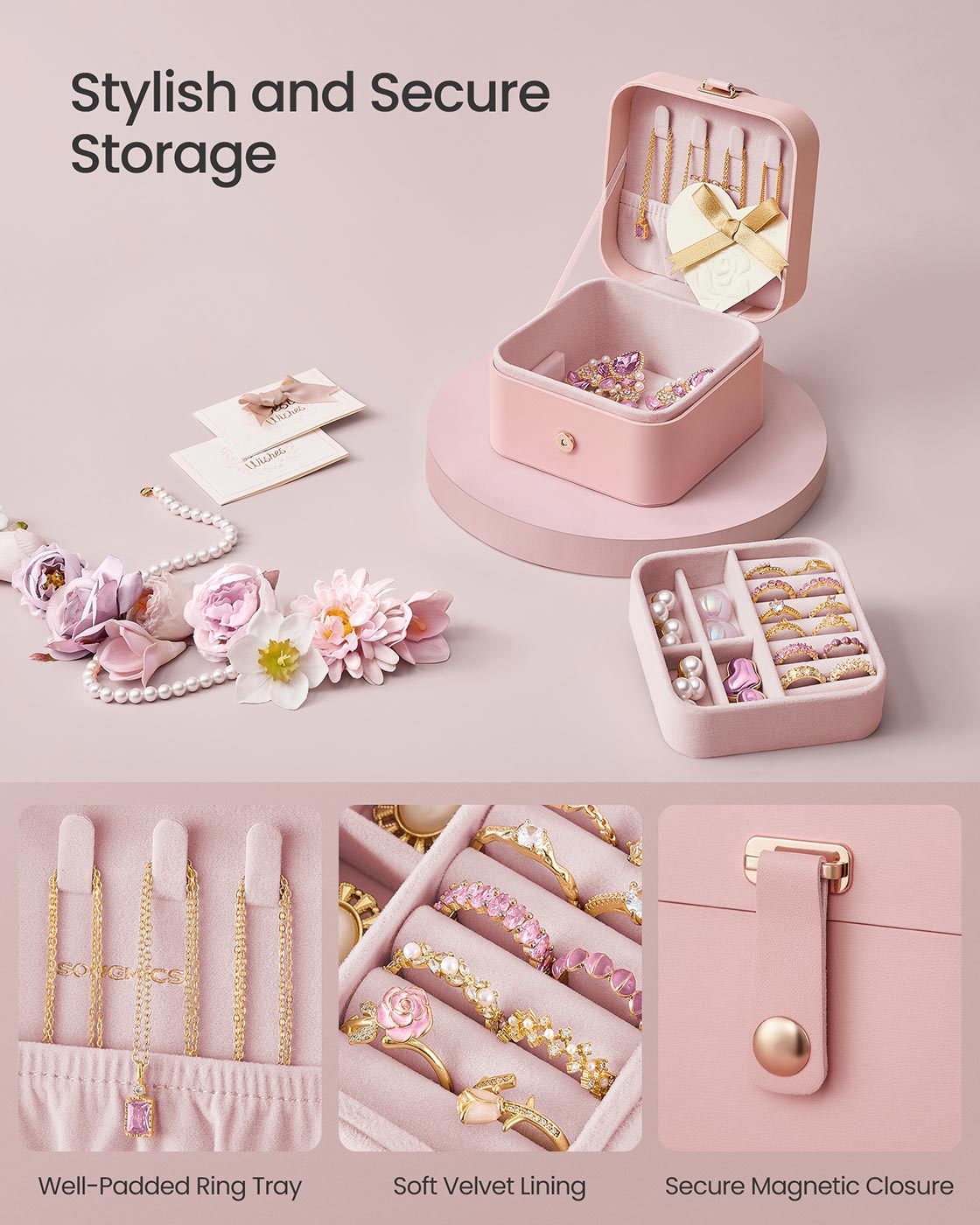 Jewellery Box - 2-Layer Travel Storage - Jelly Pink - Portable