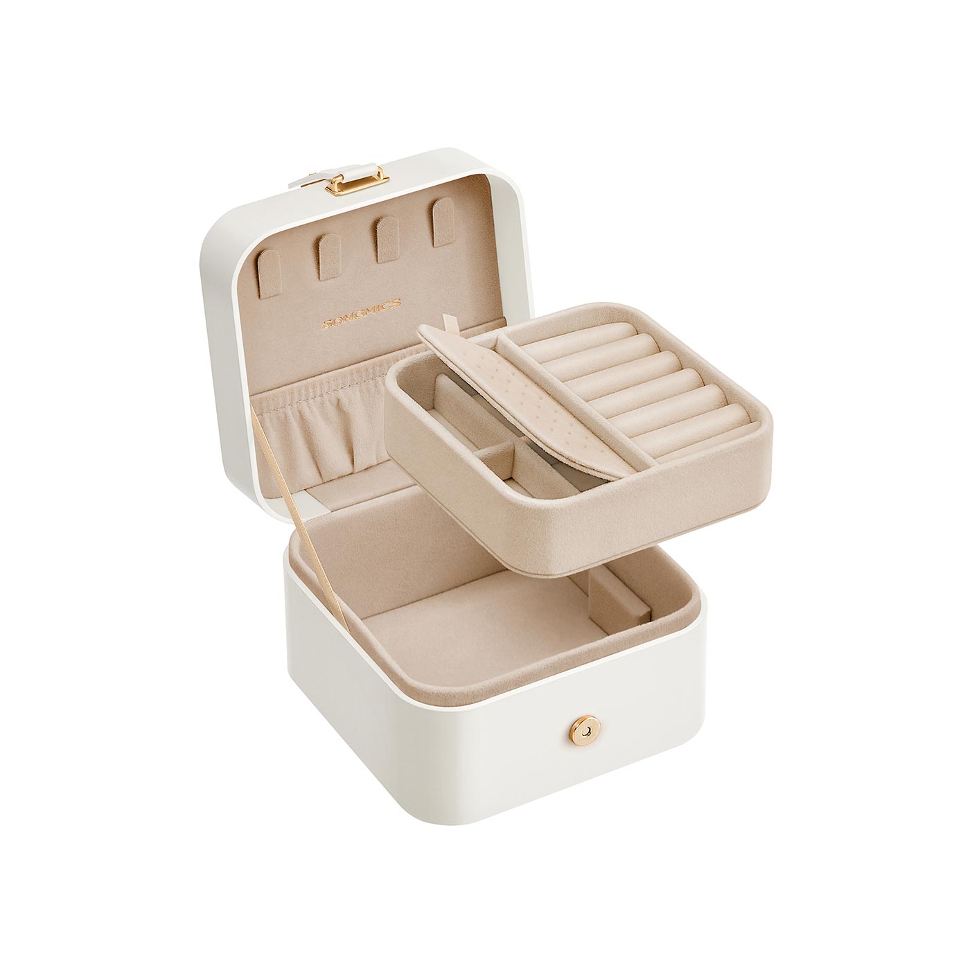 Jewellery Box - Wood - Cloud White - Portable 2-Layer Travel Storage