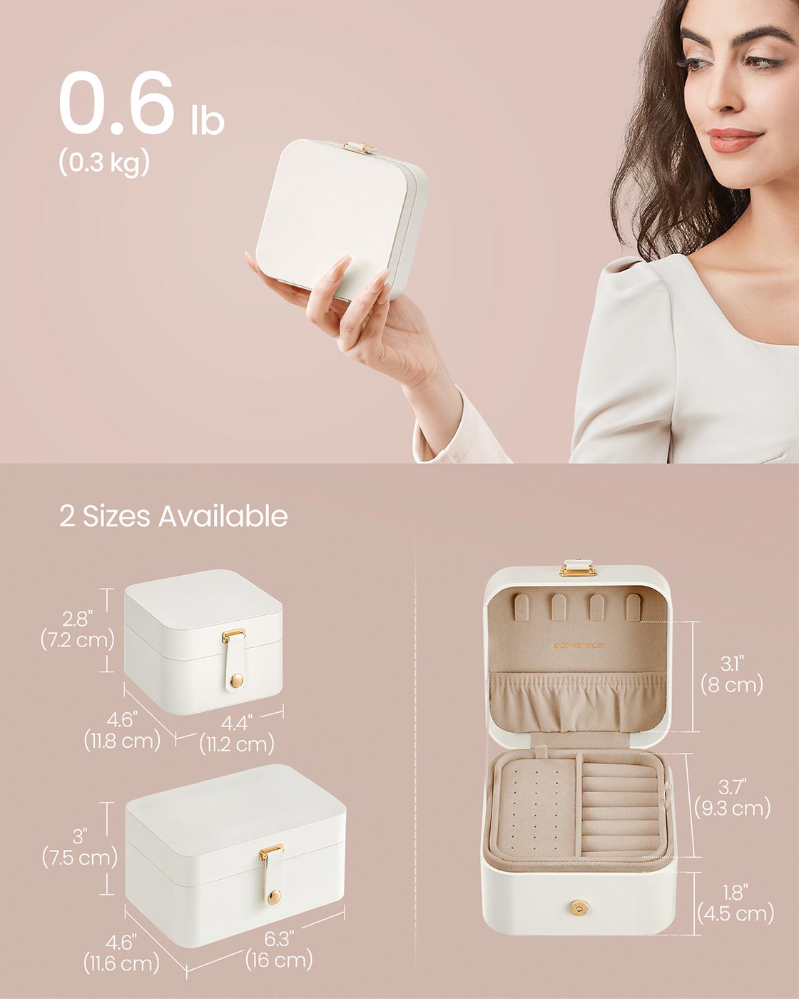 Jewellery Box - Wood - Cloud White - Portable 2-Layer Travel Storage