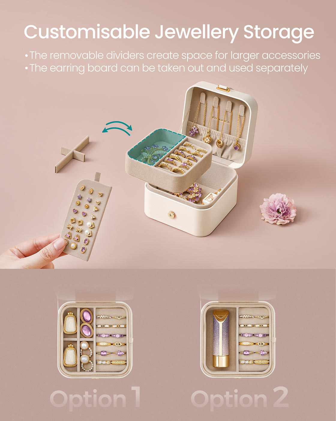 Jewellery Box - Wood - Cloud White - Portable 2-Layer Travel Storage